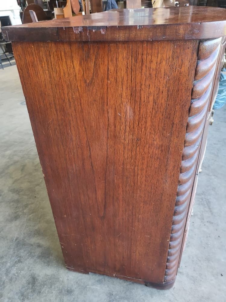 photo for sale Antique Victorian Bow Front 2 Over 3 Chest Of Drawers Rope Columns