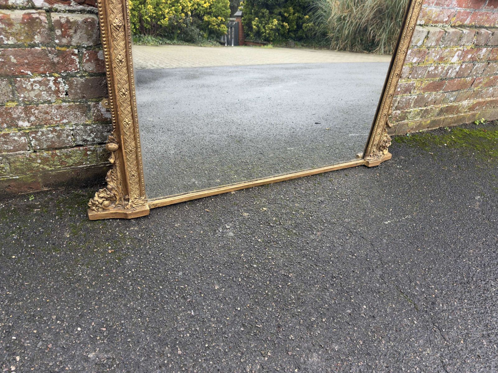 A Spectacular Large Antique English 19th C Arched Top Gilt Overmantle Mirror. photo for sale