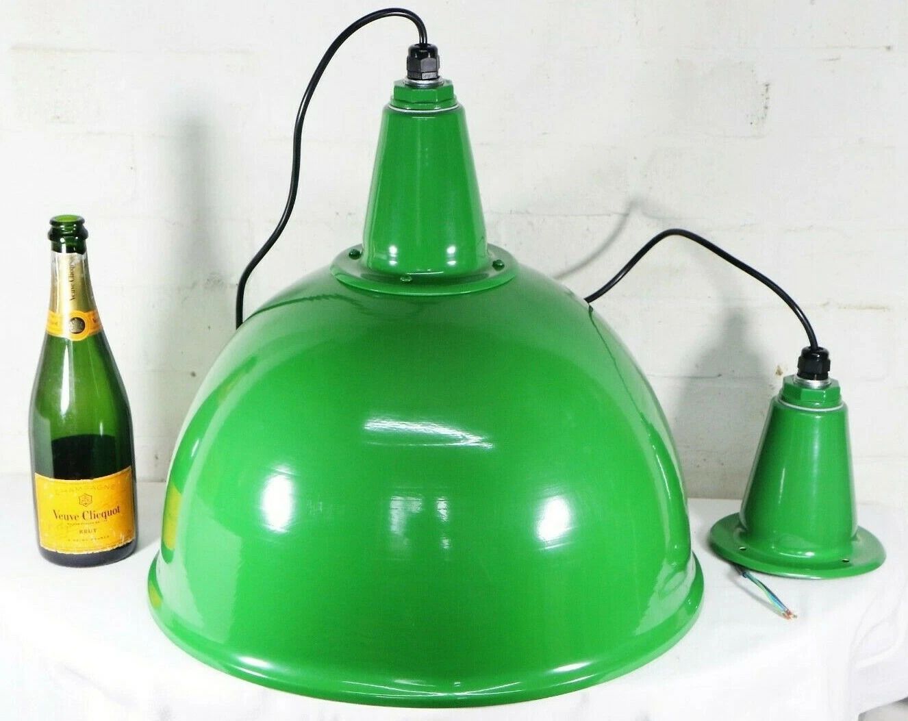 Ceiling Pendant A Large Green Spun Alloy Good Quality Retro Design And 1950's Style   Long Drop And Lightweight photo for sale