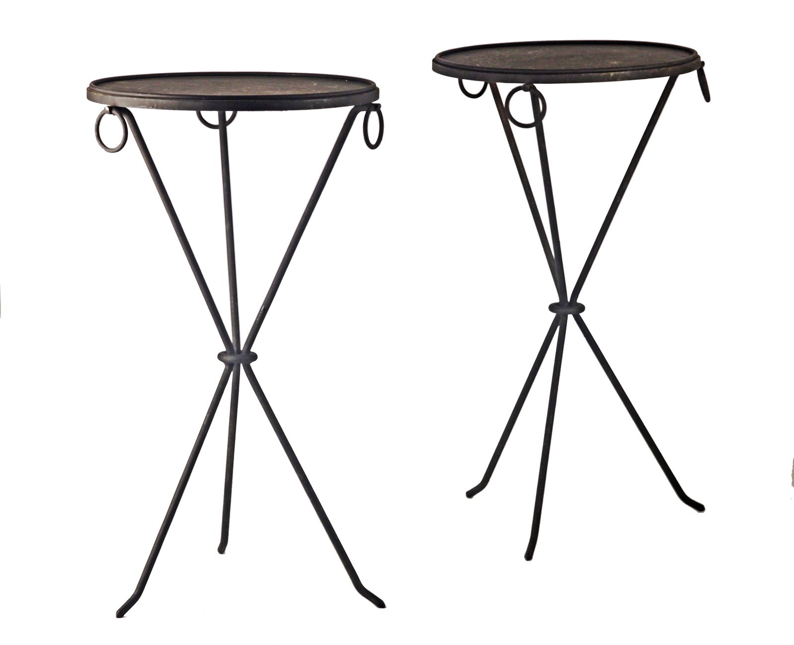 Pair Of Mid 20th Unmarked Century Wrought Iron Guéridon Tables Designed By Jean Michel Frank For The Company Comte S.A.
