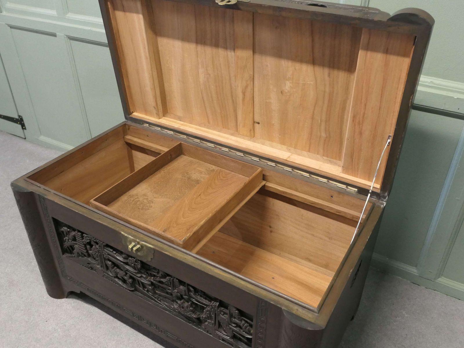 Art Deco Oriental Carved Camphor Wood Chest Beautiful Carved Chest photo for sale