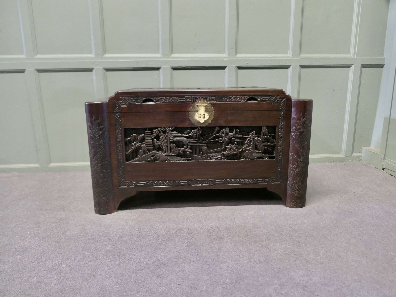 Art Deco Oriental Carved Camphor Wood Chest Beautiful Carved Chest photo Furniture