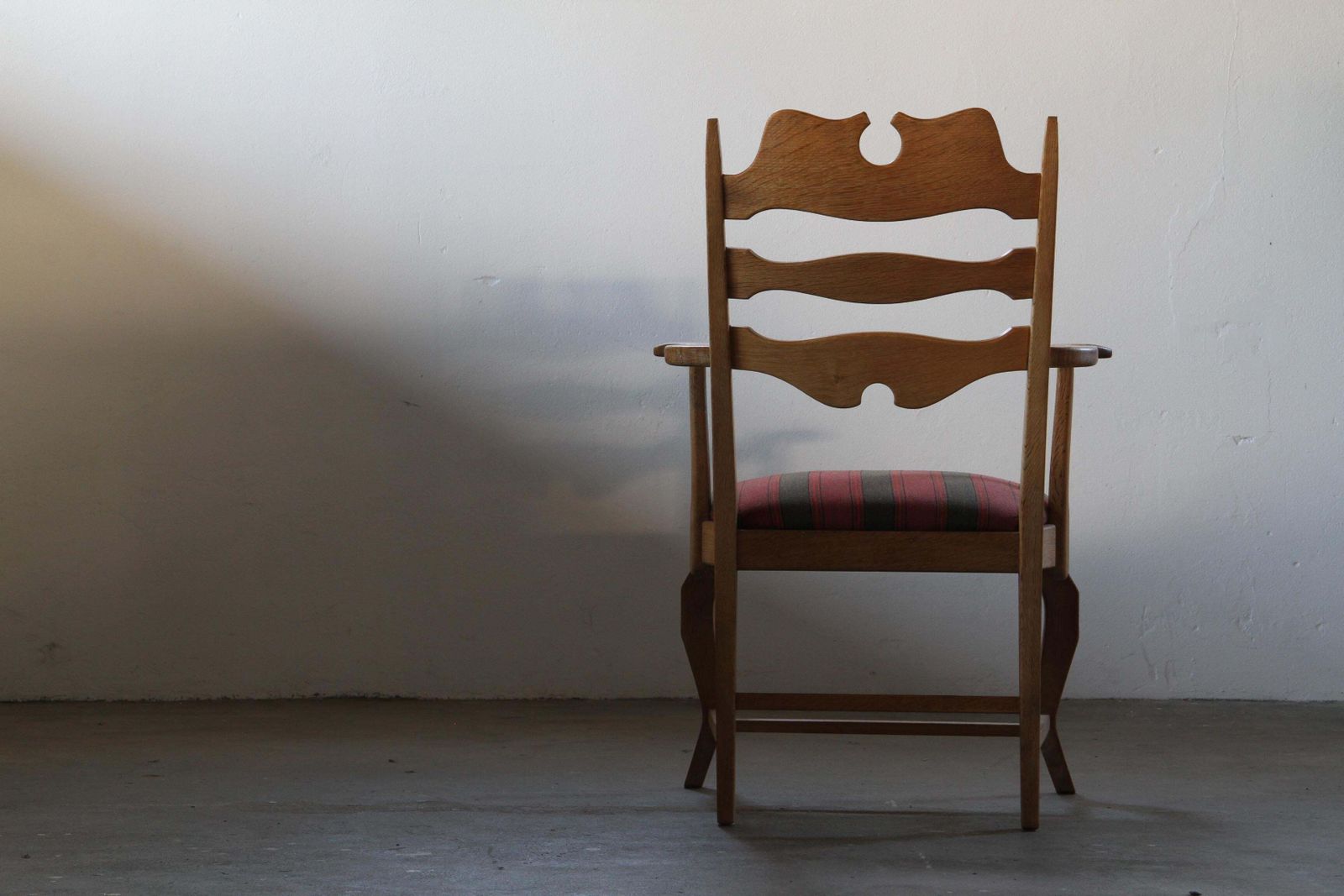 Vintage Brutalist Oak Razorblade Red Striped Armchair By H. Kjærnulf, 1960s photo 1420.0