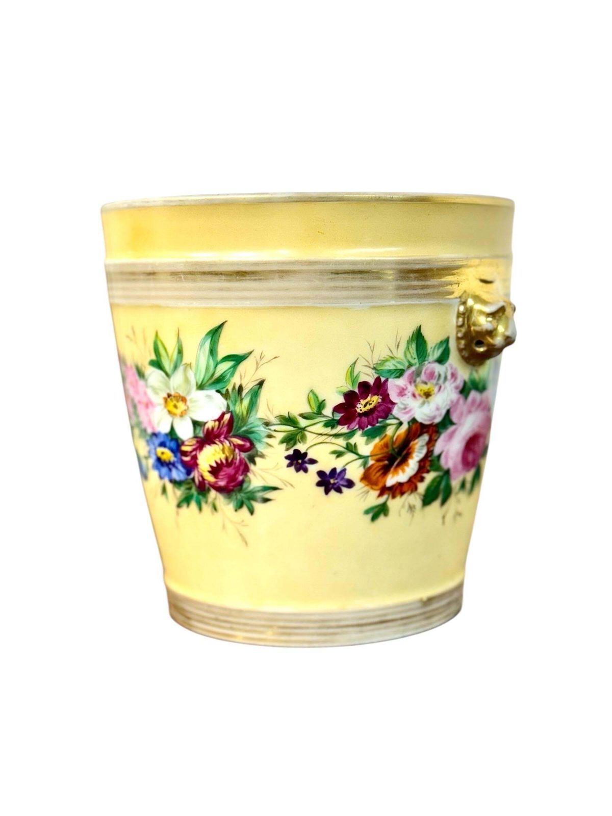 19th Century Paris Porcelain Cache Pot With Hand Painted Flowers photo furniture