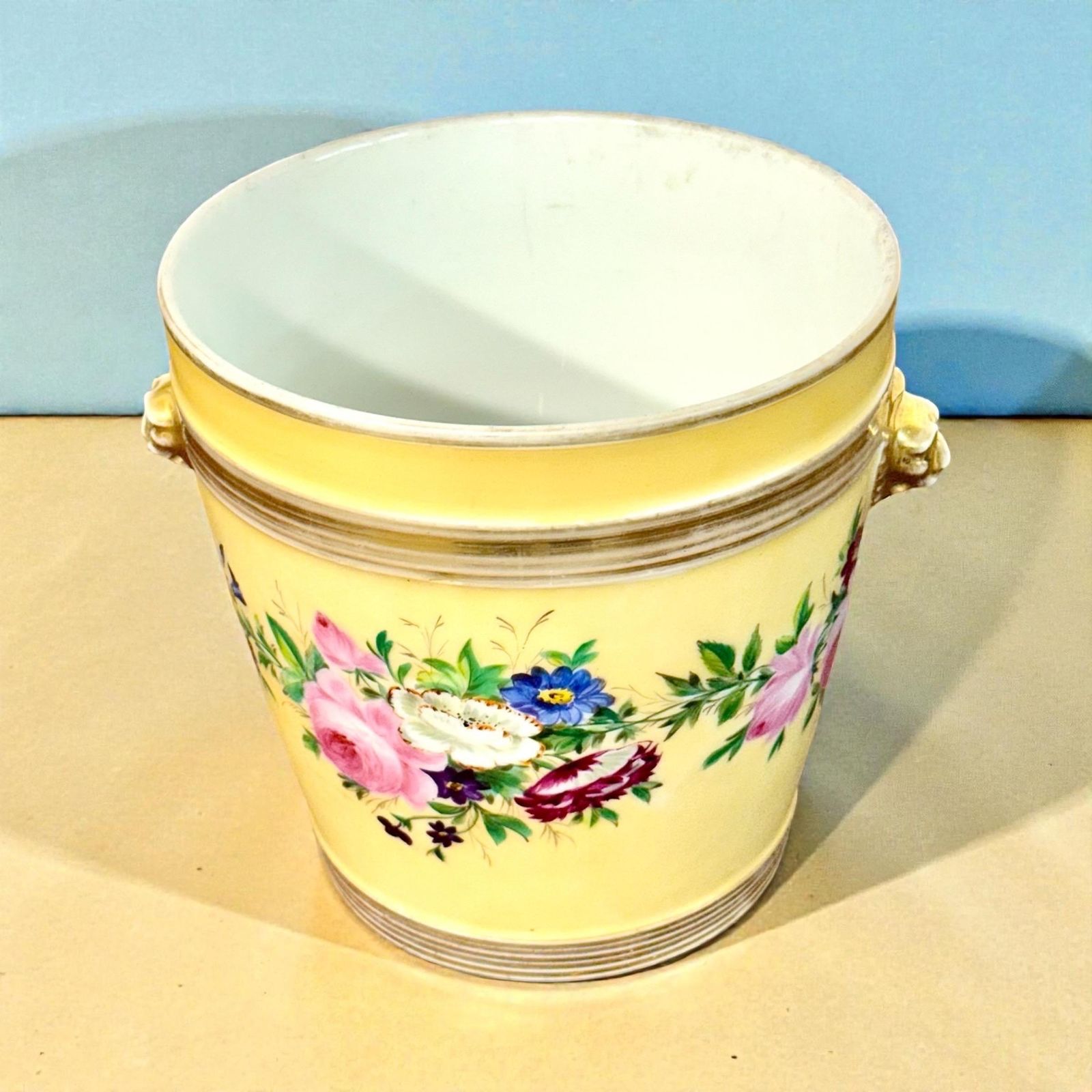 19th Century Paris Porcelain Cache Pot With Hand Painted Flowers photo for sale