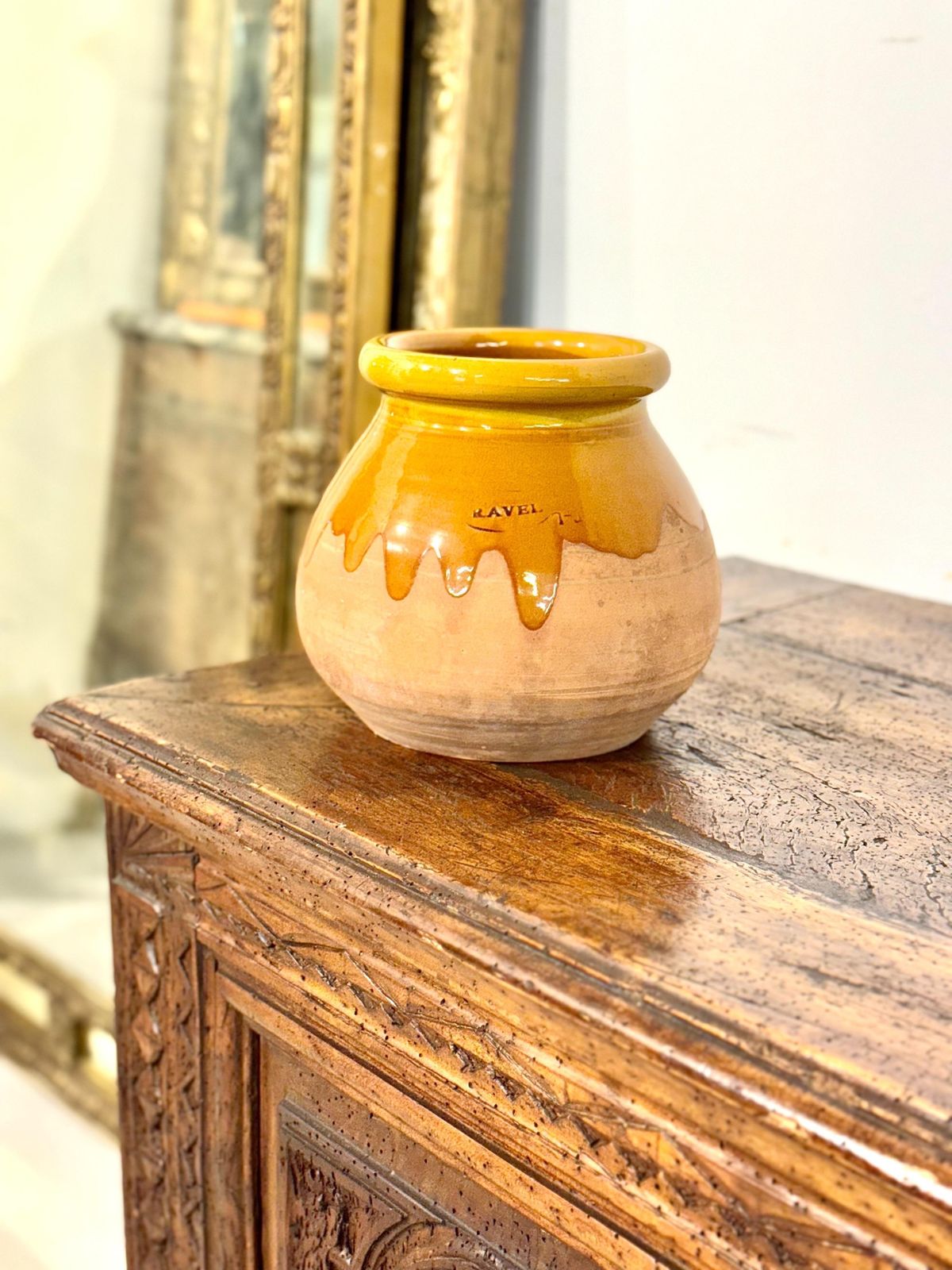 photo for sale 19th Century French Glazed Terracotta Pot With Honey Drip Glaze