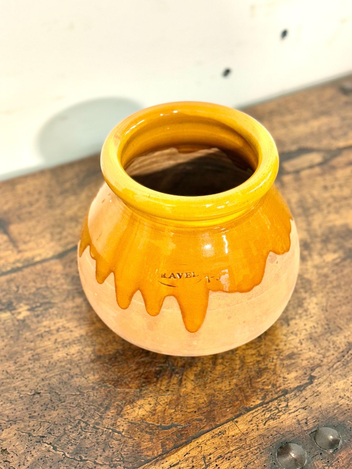 427.0 19th Century French Glazed Terracotta Pot With Honey Drip Glaze photo