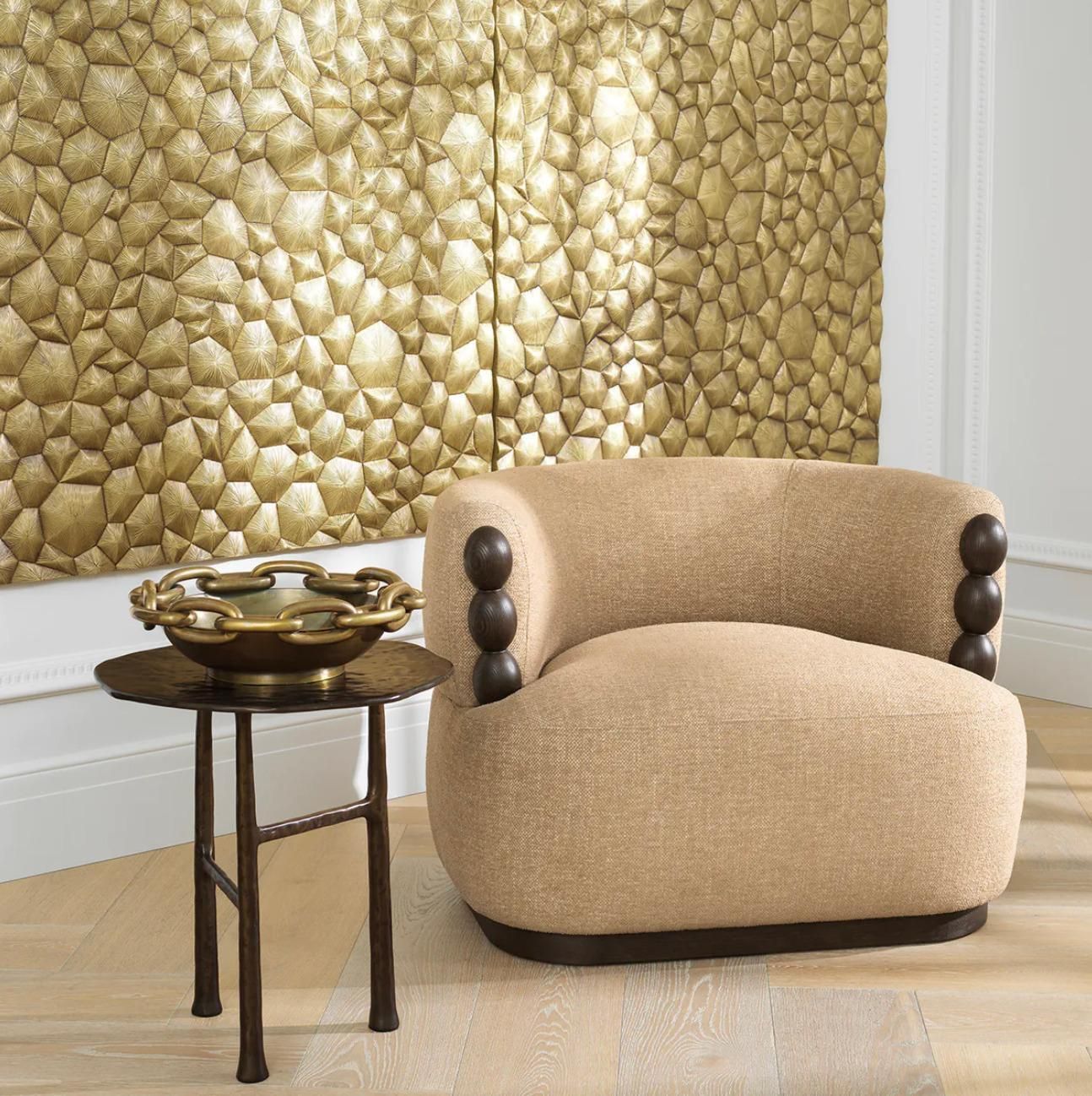 Chair In Renato Honey Fabric With Ebony Wood Finish, Contemporary Design photo for sale