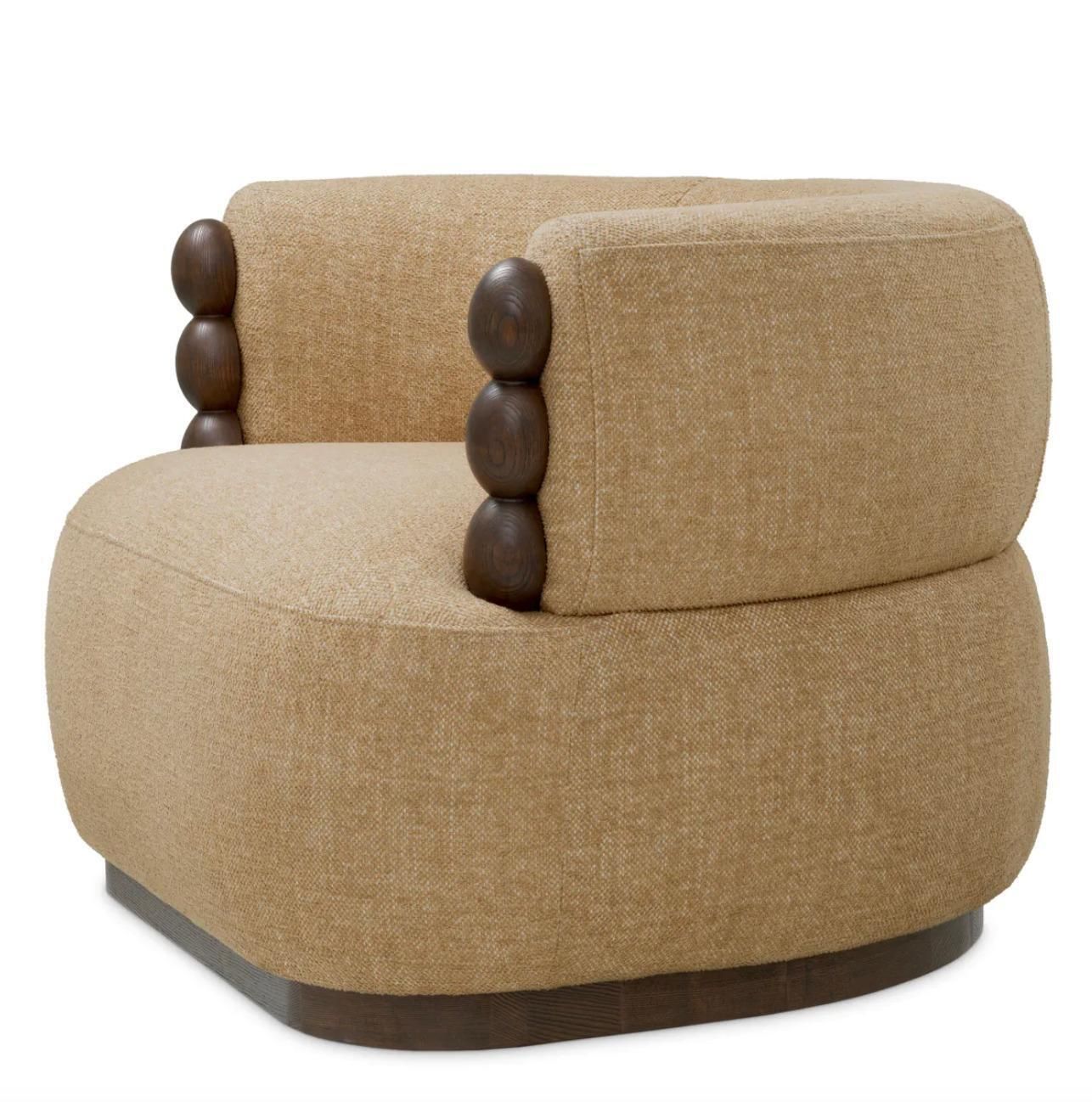 Chair In Renato Honey Fabric With Ebony Wood Finish, Contemporary Design photo vinterior