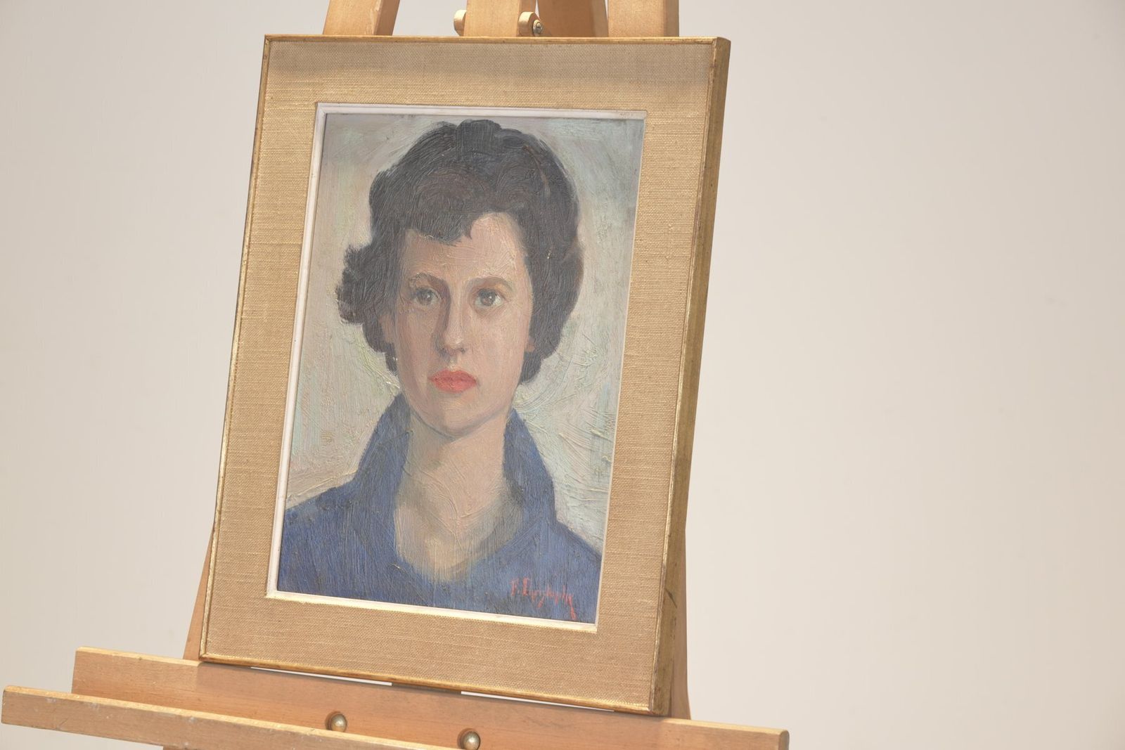 Oil Painting, Portrait Of A Young Woman, Signed F. Christophe, Circa 1955 photo for sale