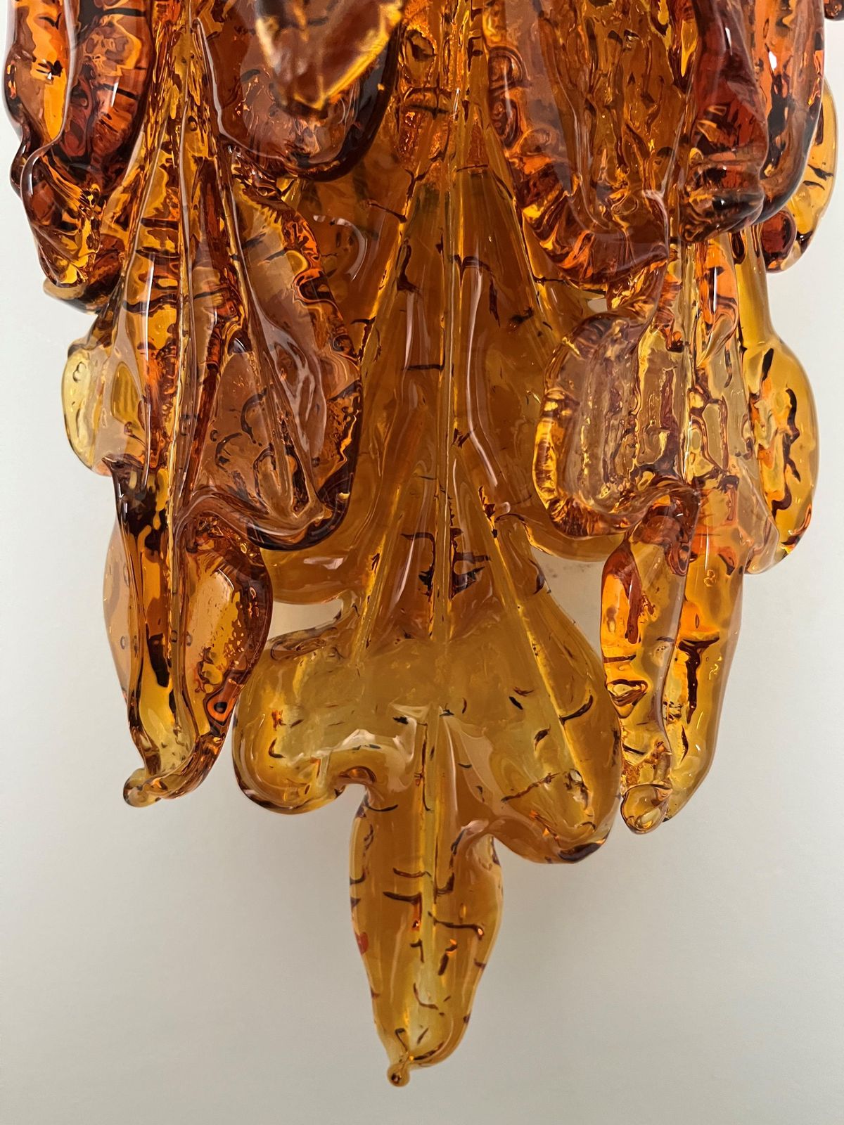 Italian Midcentury Pair Of Amber Murano Leaf Wall Sconces By Mazzega, 1970s photo 2334.0