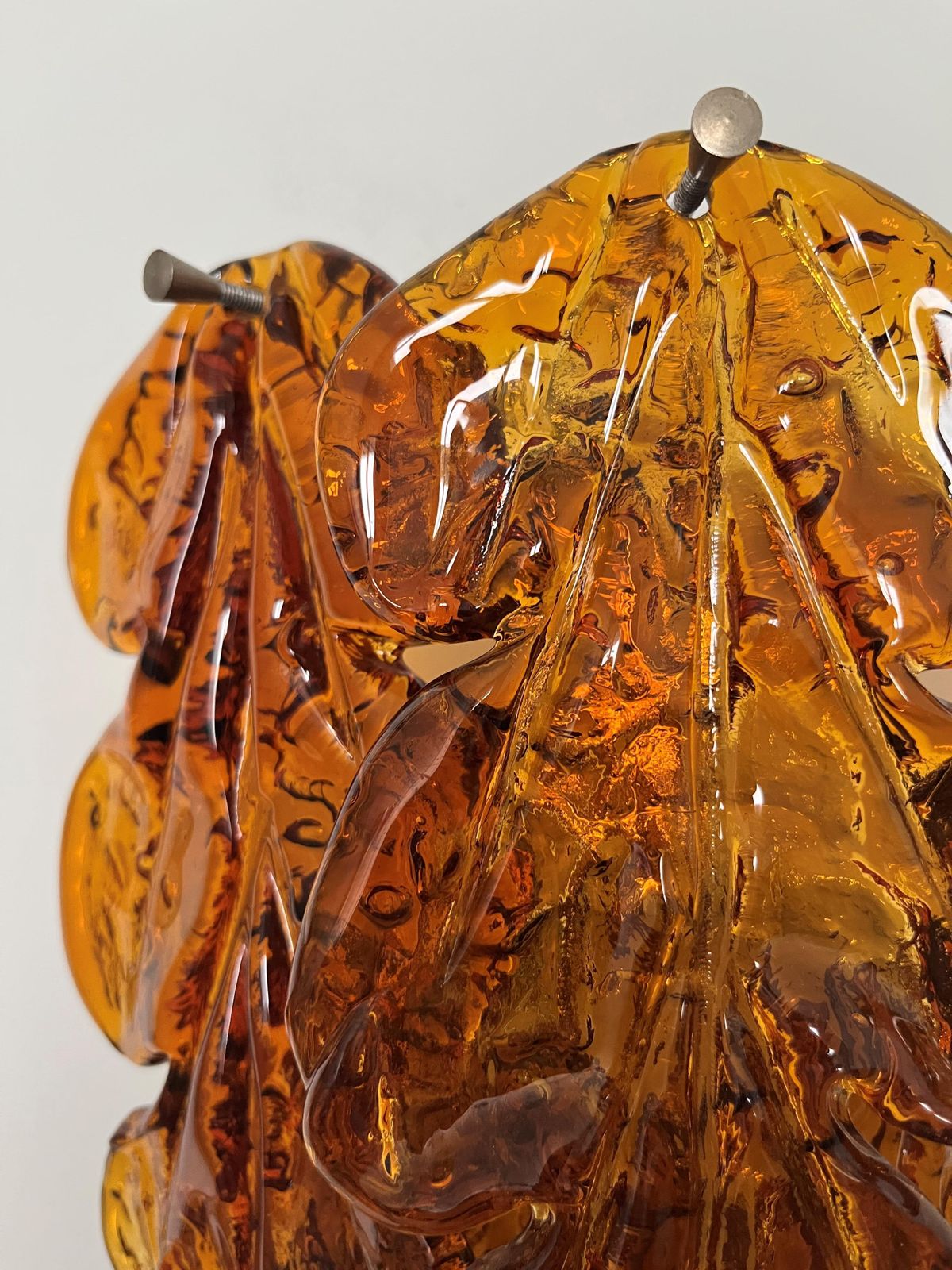 Italian Midcentury Pair Of Amber Murano Leaf Wall Sconces By Mazzega, 1970s photo vinterior