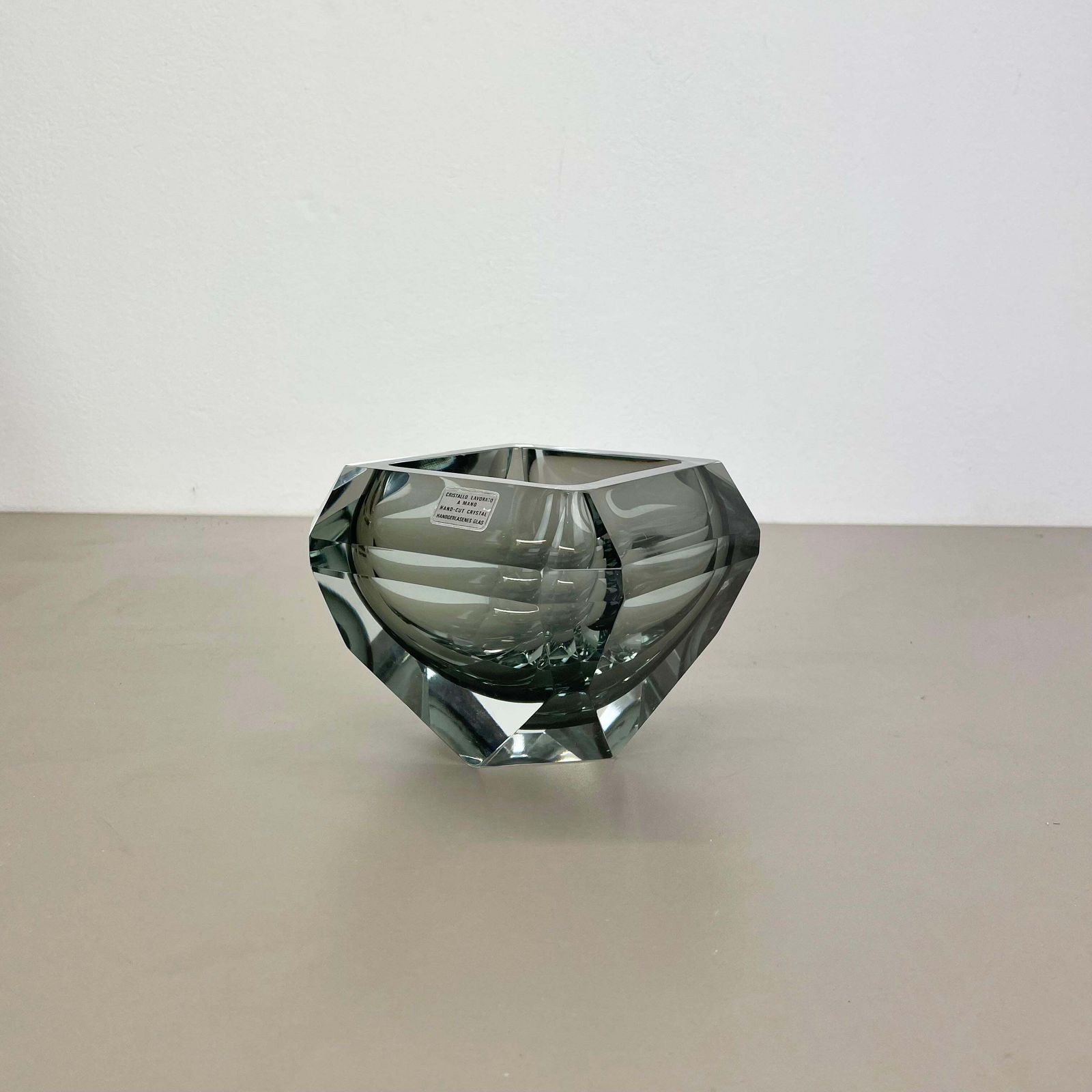 Xxl 3.3kg Glass Faceted "Diamond" Sommerso Bowl Element Murano Italy, 1970s photo furniture