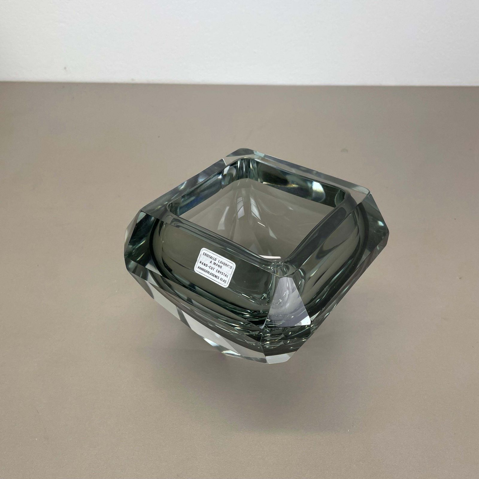 Xxl 3.3kg Glass Faceted "Diamond" Sommerso Bowl Element Murano Italy, 1970s photo Home Decor