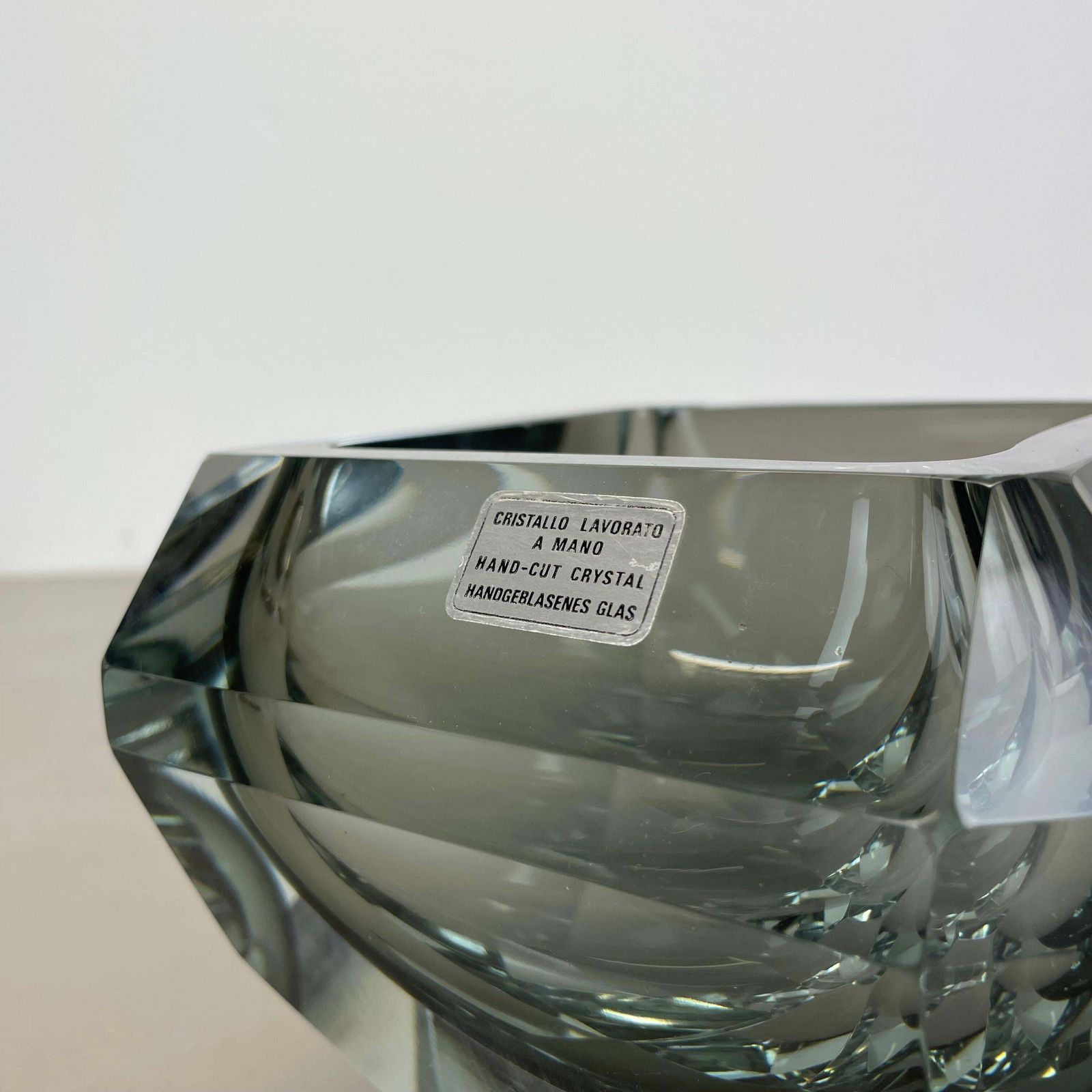Xxl 3.3kg Glass Faceted "Diamond" Sommerso Bowl Element Murano Italy, 1970s photo 841.0