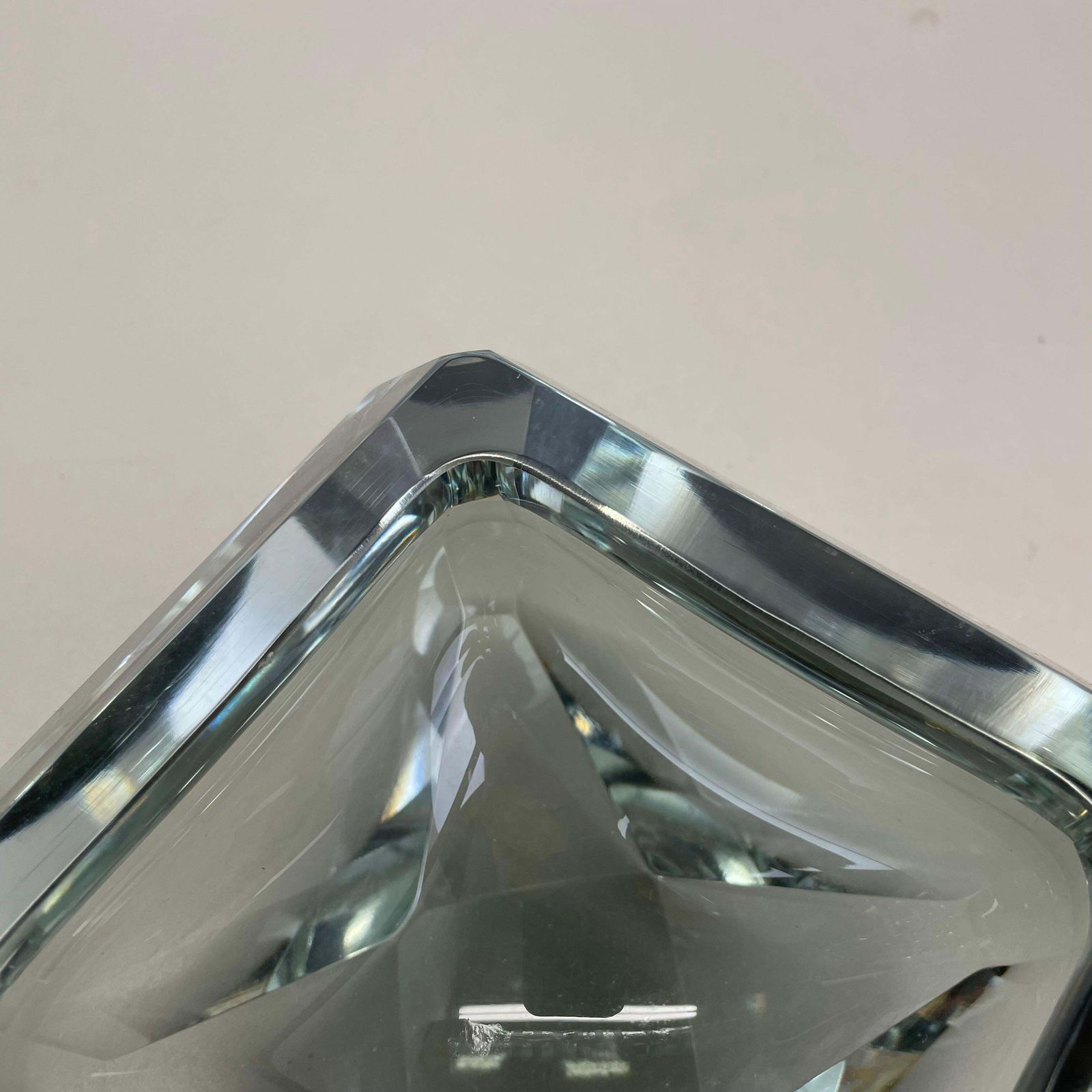 Xxl 3.3kg Glass Faceted "Diamond" Sommerso Bowl Element Murano Italy, 1970s photo vintage