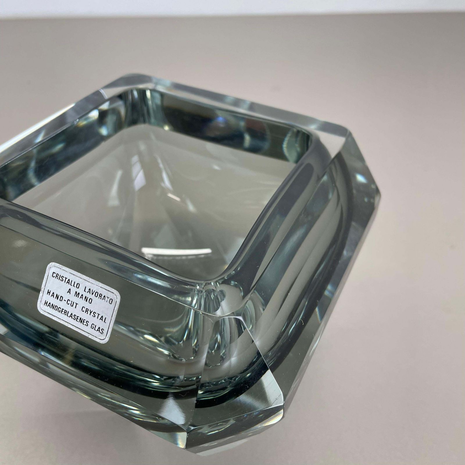 Home Decor Xxl 3.3kg Glass Faceted "Diamond" Sommerso Bowl Element Murano Italy, 1970s photo
