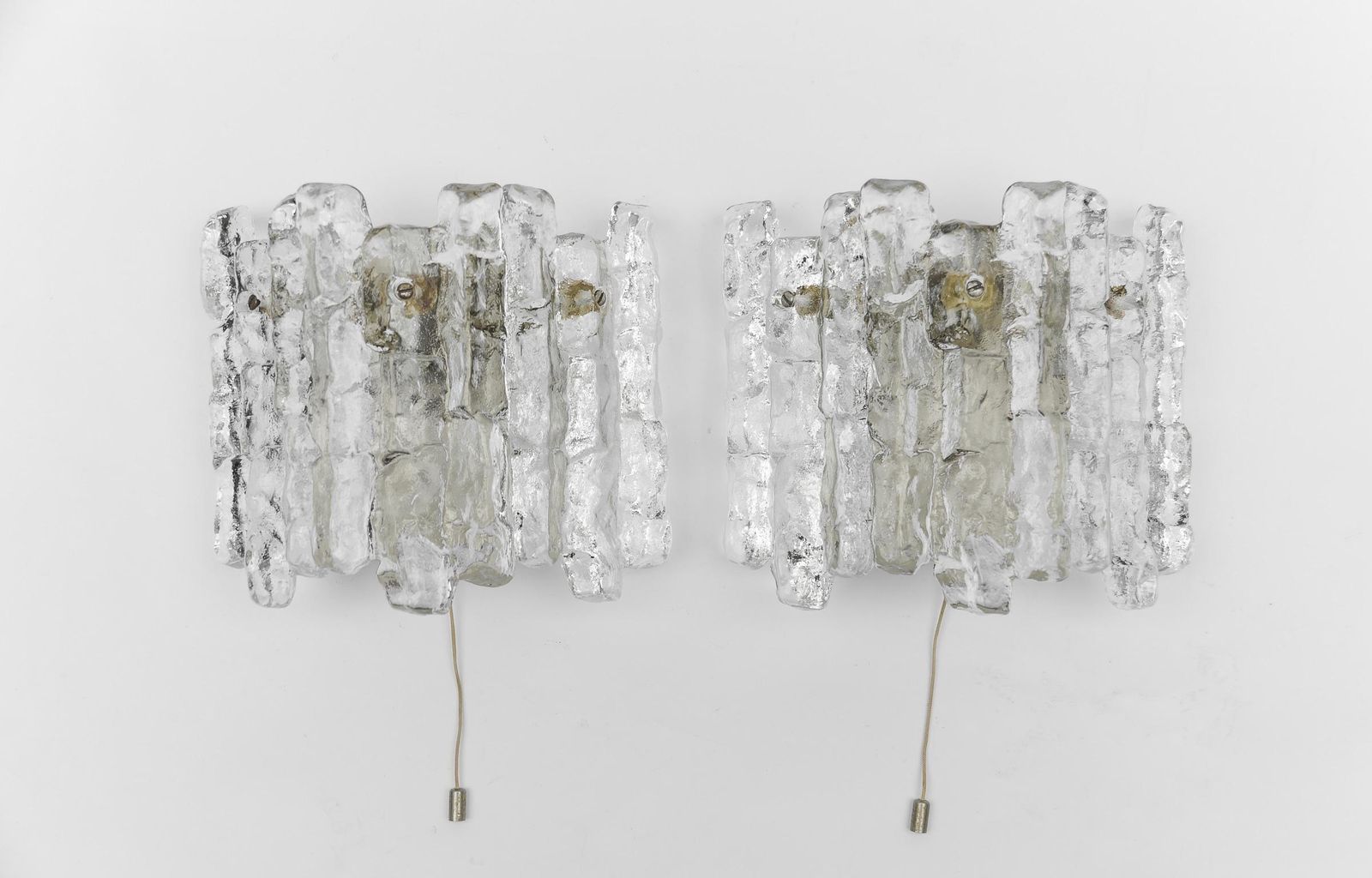 A Pair Of Ice Glass Wall Lights By J.T. Kamlar Franken Kg, 1960s photo for sale