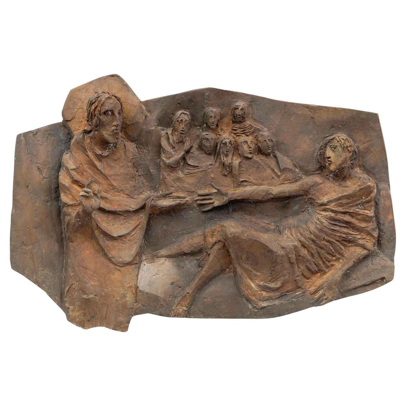 Jesus And The Reclining Man Wall Bronze Plaque From An Eastern European Church