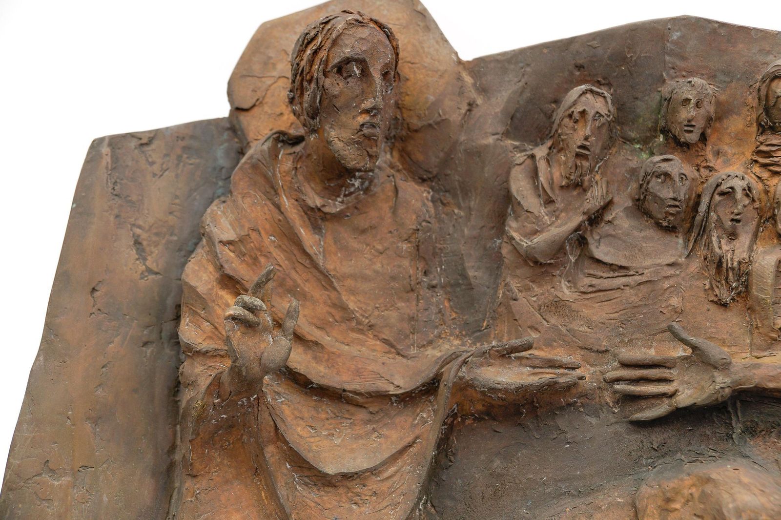 Jesus And The Reclining Man Wall Bronze Plaque From An Eastern European Church photo vintage