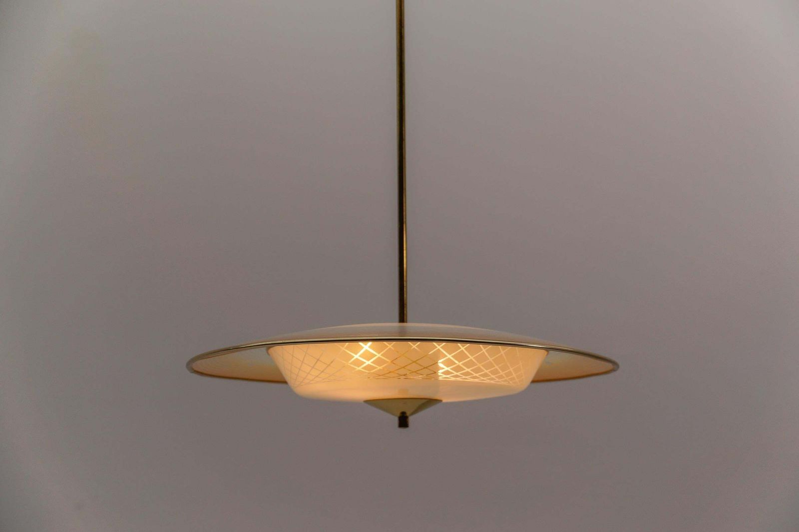 Beautiful Mid Century Modern Hanging Lamp In Glass And Brass, 1950s photo 1461.0