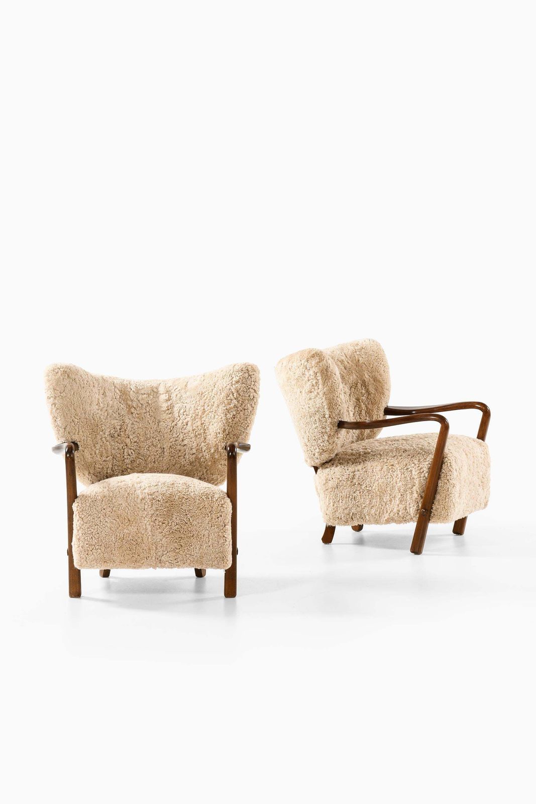 Set Of 2 Easy Chairs In Beech And Sheepskin By Viggo Boesen, 1930s photo furniture