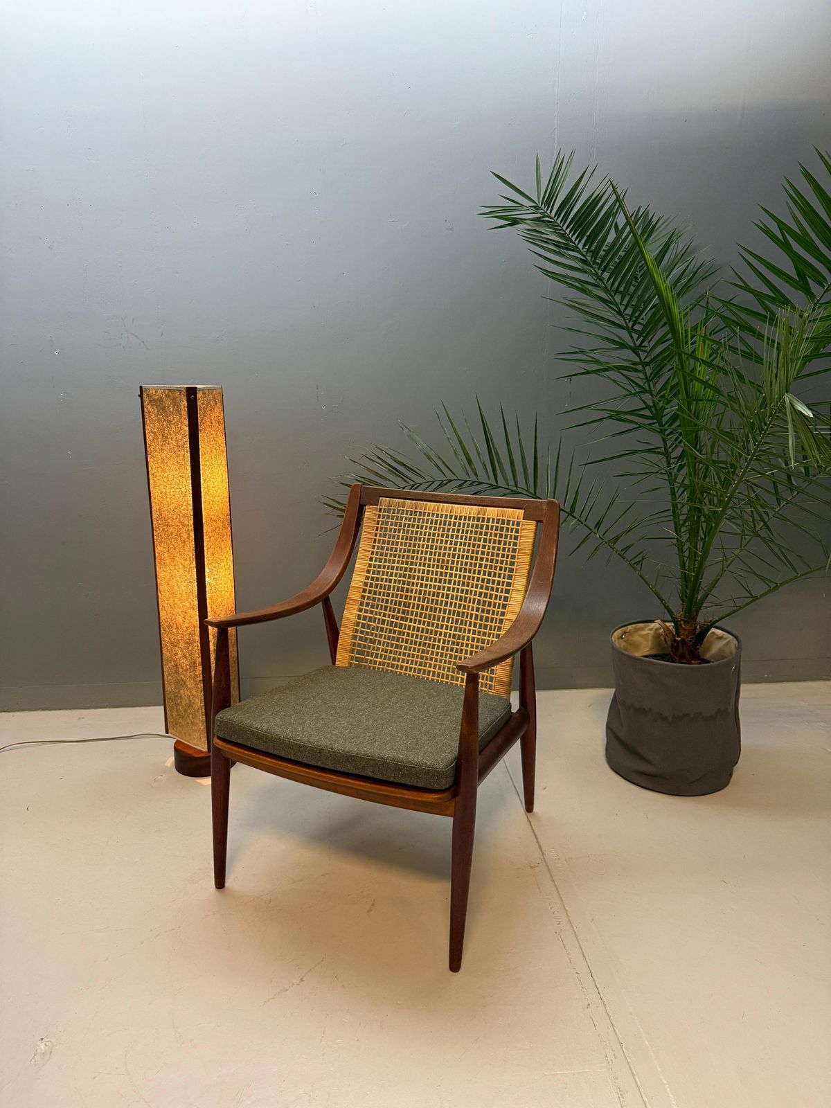 Danish Mid Century Fiberglass And Teak Floor Lamp   1960 photo Lighting