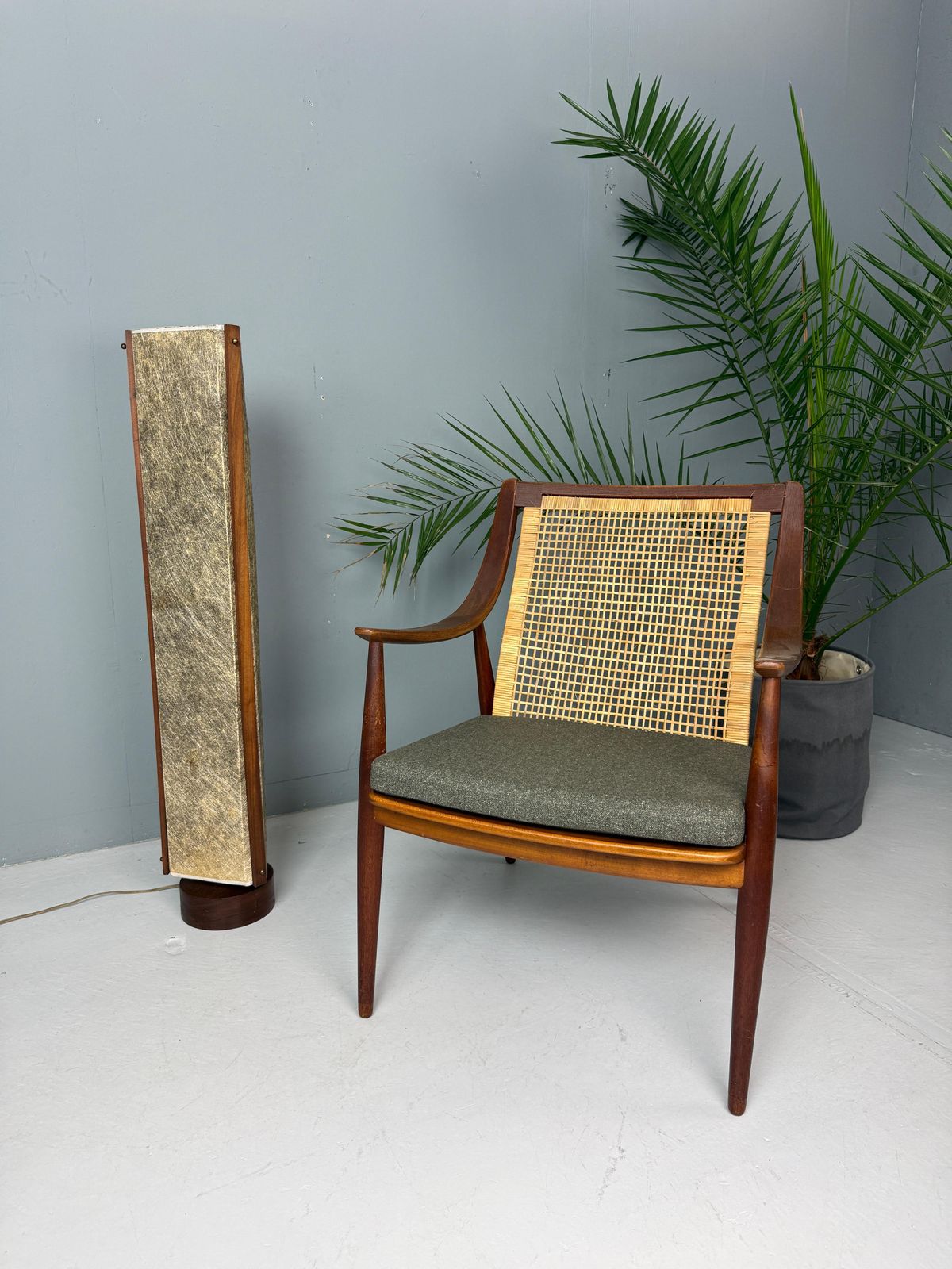 photo for sale Danish Mid Century Fiberglass And Teak Floor Lamp   1960