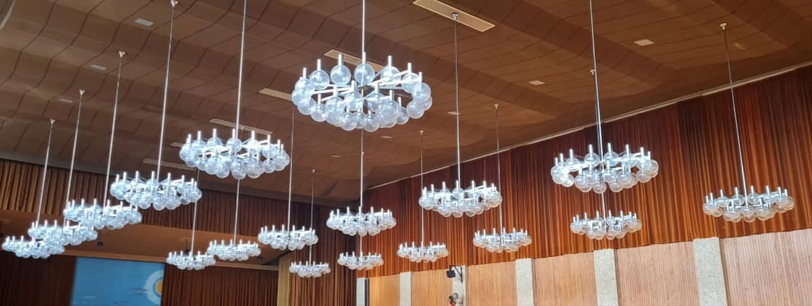 Large Chromed Spider Sputnik Lamp With 24 Handblownd Ice Glass Balls From Ott International, Germany, 1960s photo furniture