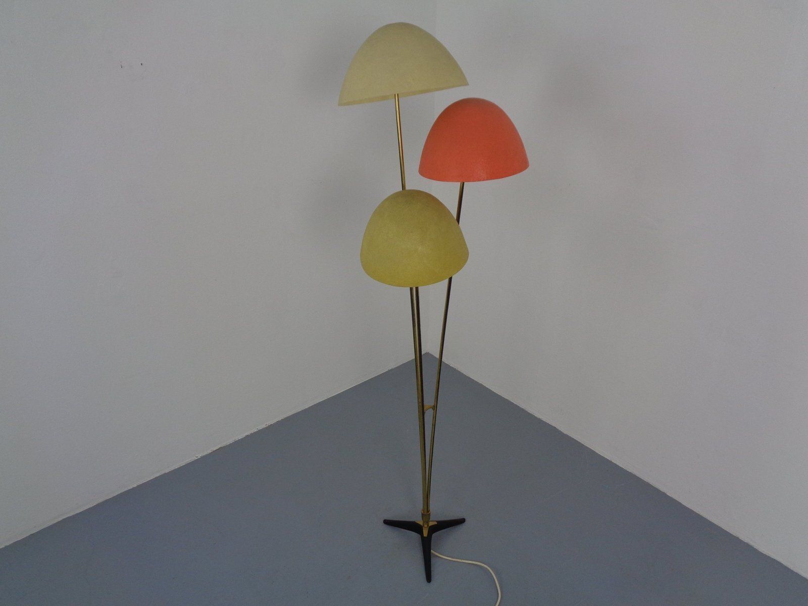 Italian Fiberglass & Brass Floor Lamp, 1950s photo vintage