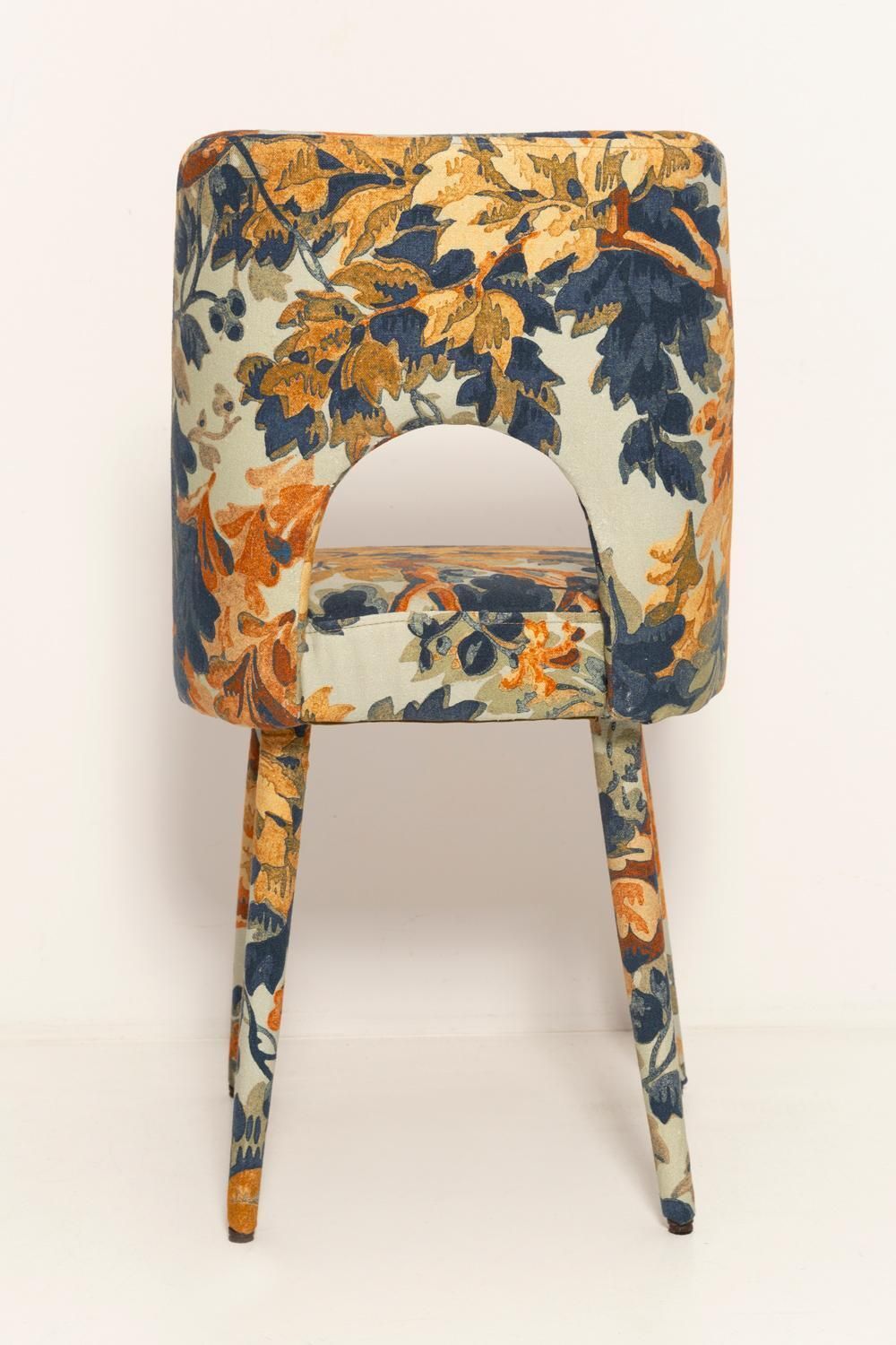 Eight Mid Century Shell Chairs, Fontainebleau Printed Linen By Pierre Frey, 1960 photo for sale
