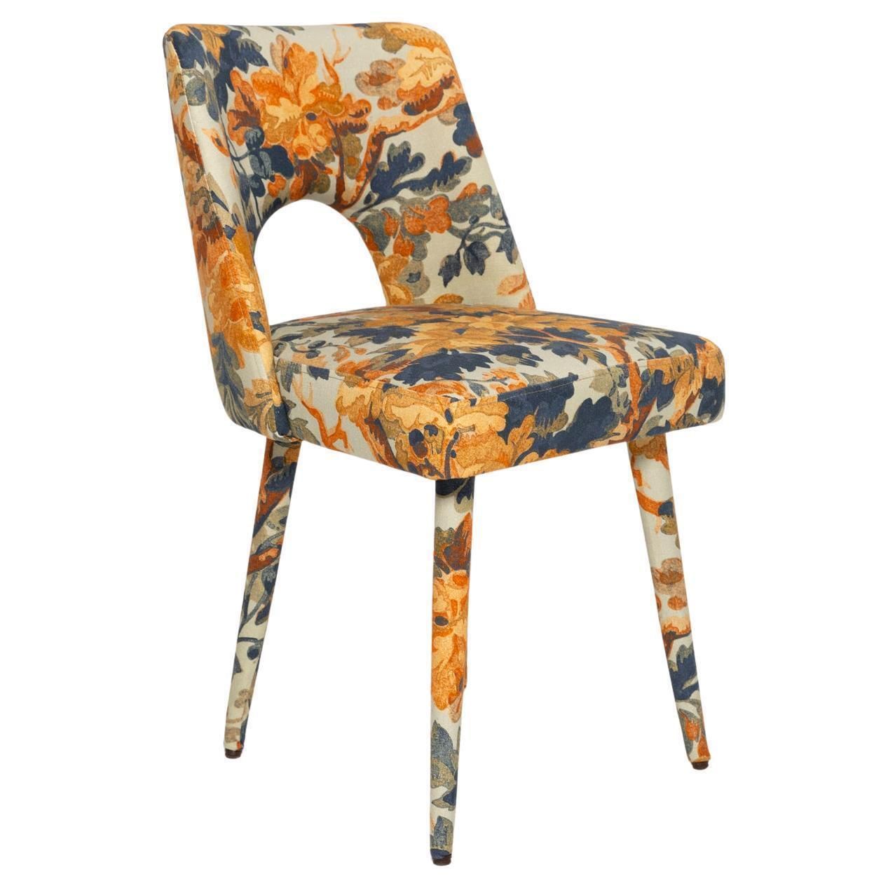 Mid Century Shell Chair In Fontainebleau Printed Linen By Pierre Frey, 1960s