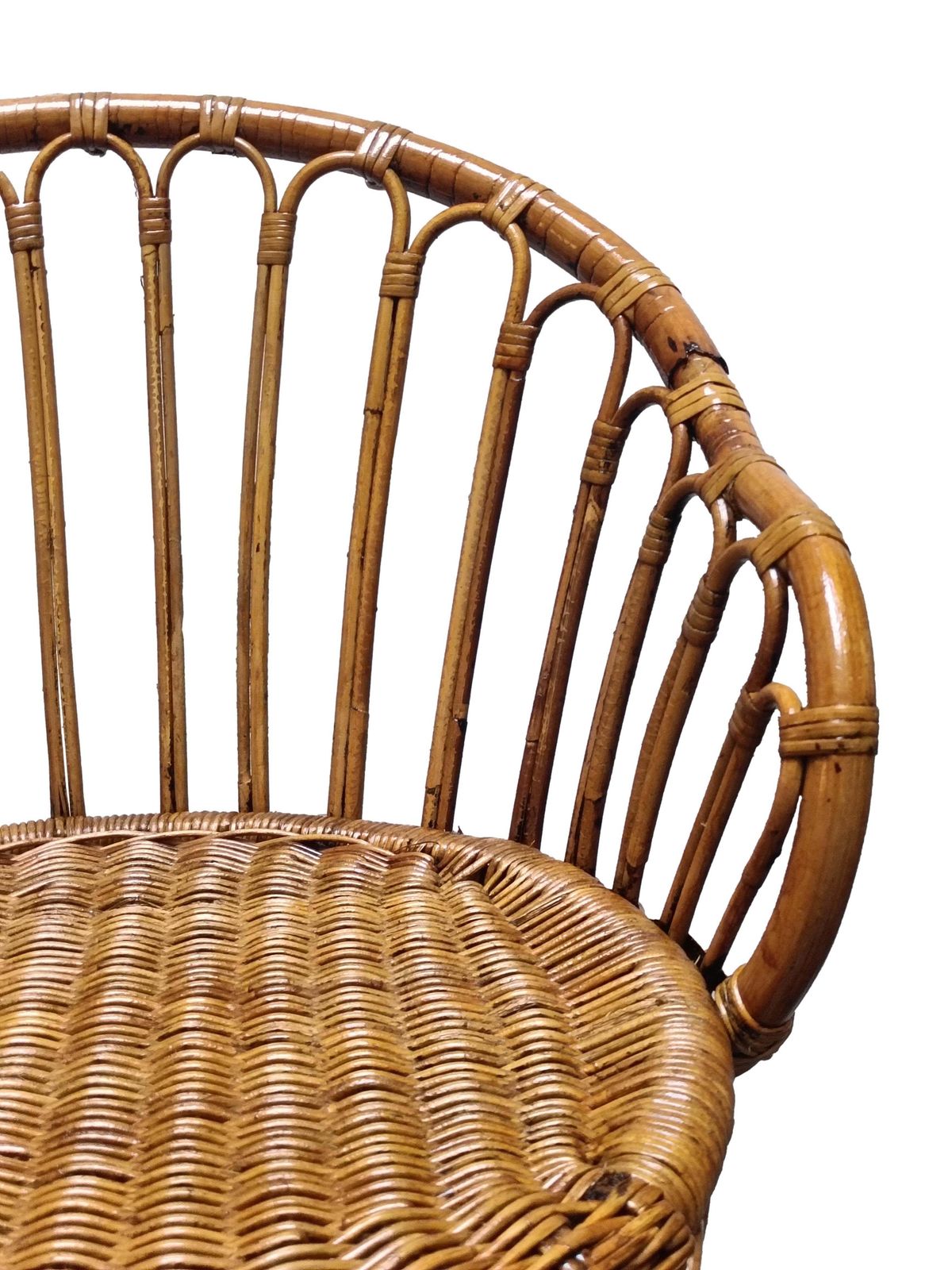 Tito Agnoli Style Pair Of Woven Rattan Stools, Italy 1960s photo vintage
