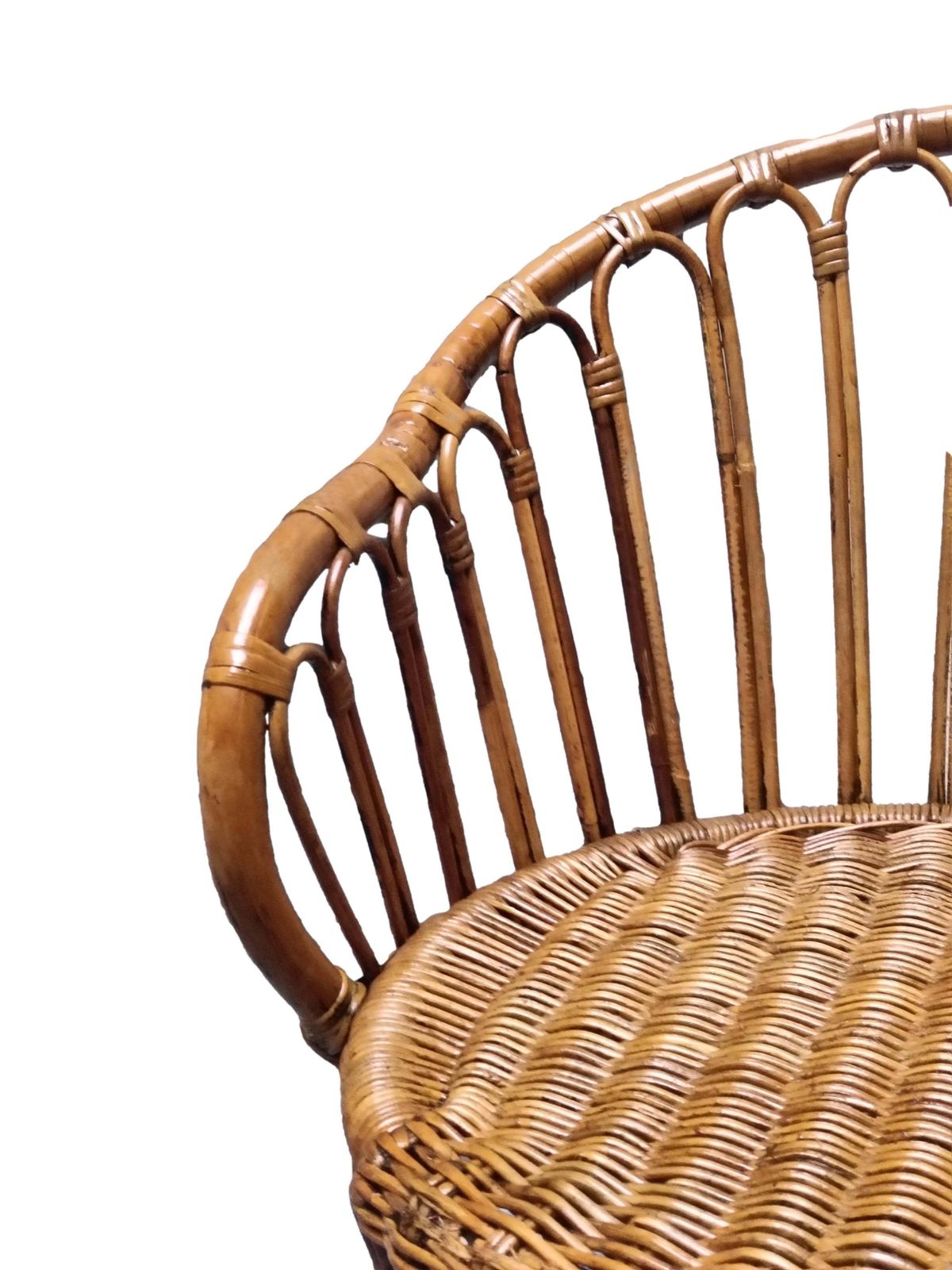 photo furniture Tito Agnoli Style Pair Of Woven Rattan Stools, Italy 1960s