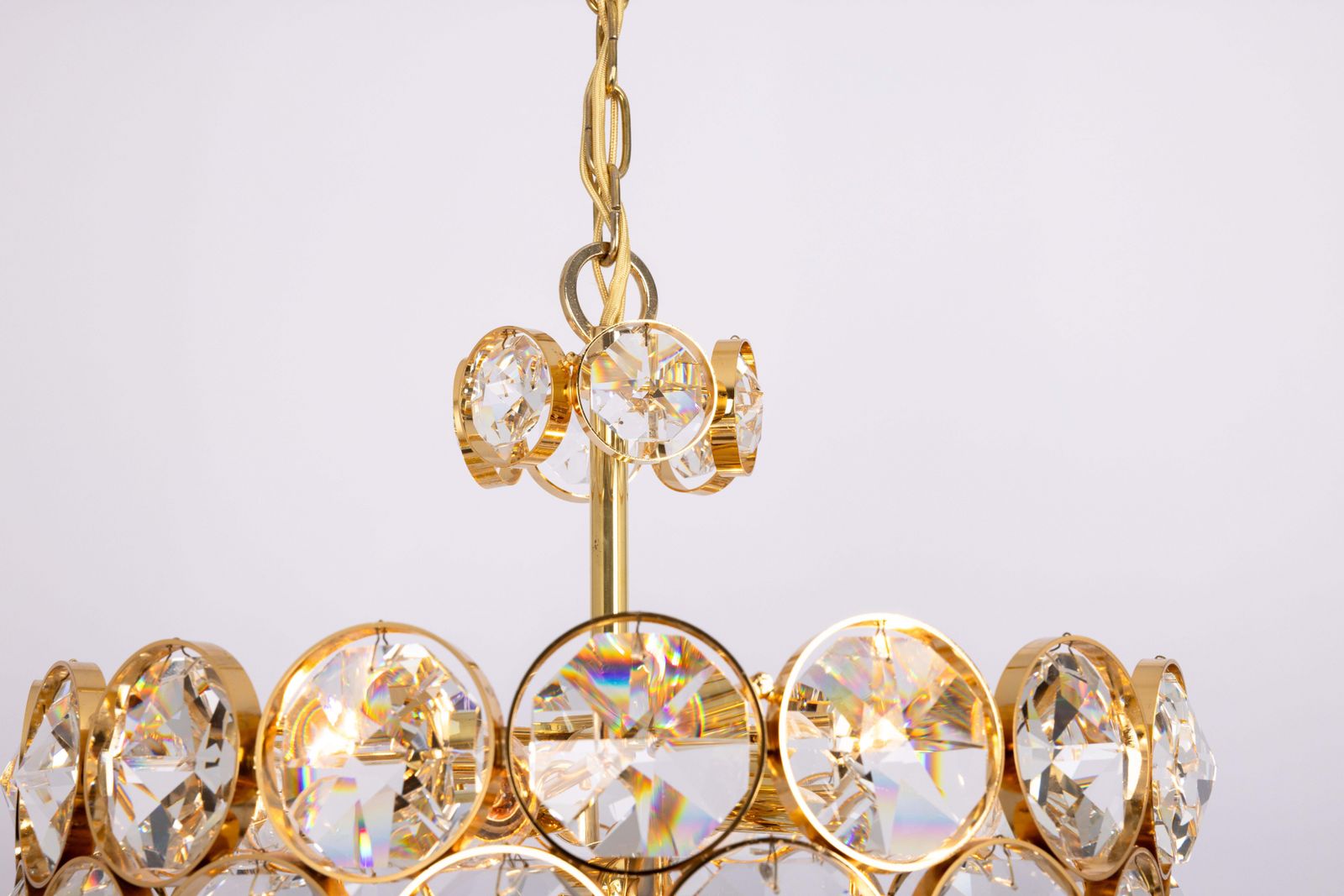 Large Gilt Brass Chandelier, Sciolari Design By Palwa, Germany, 1970s photo buy