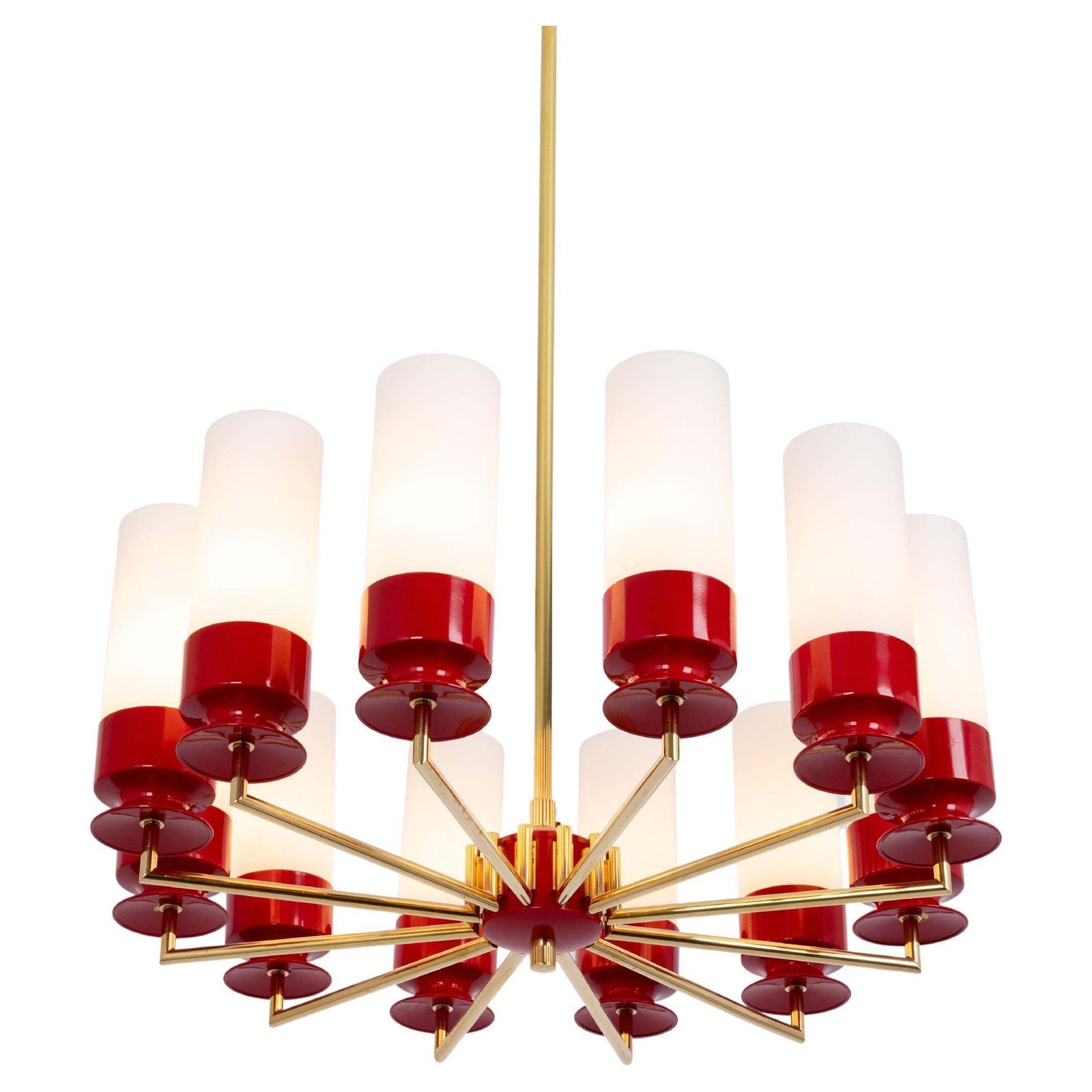 Large Stunning Kaiser Red Sputnik Opal Glass Chandelier, Germany, 1960s