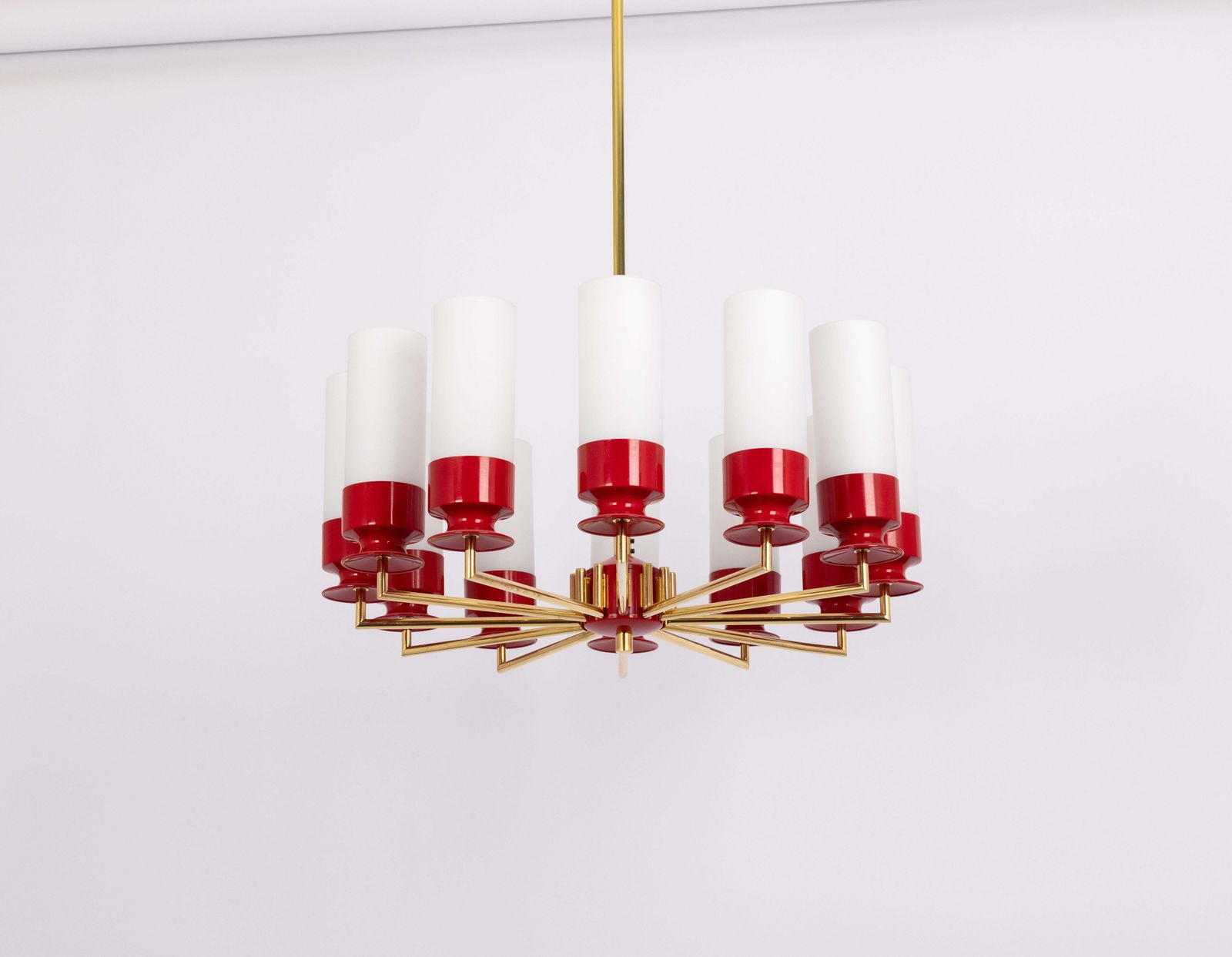 Large Stunning Kaiser Red Sputnik Opal Glass Chandelier, Germany, 1960s photo for sale