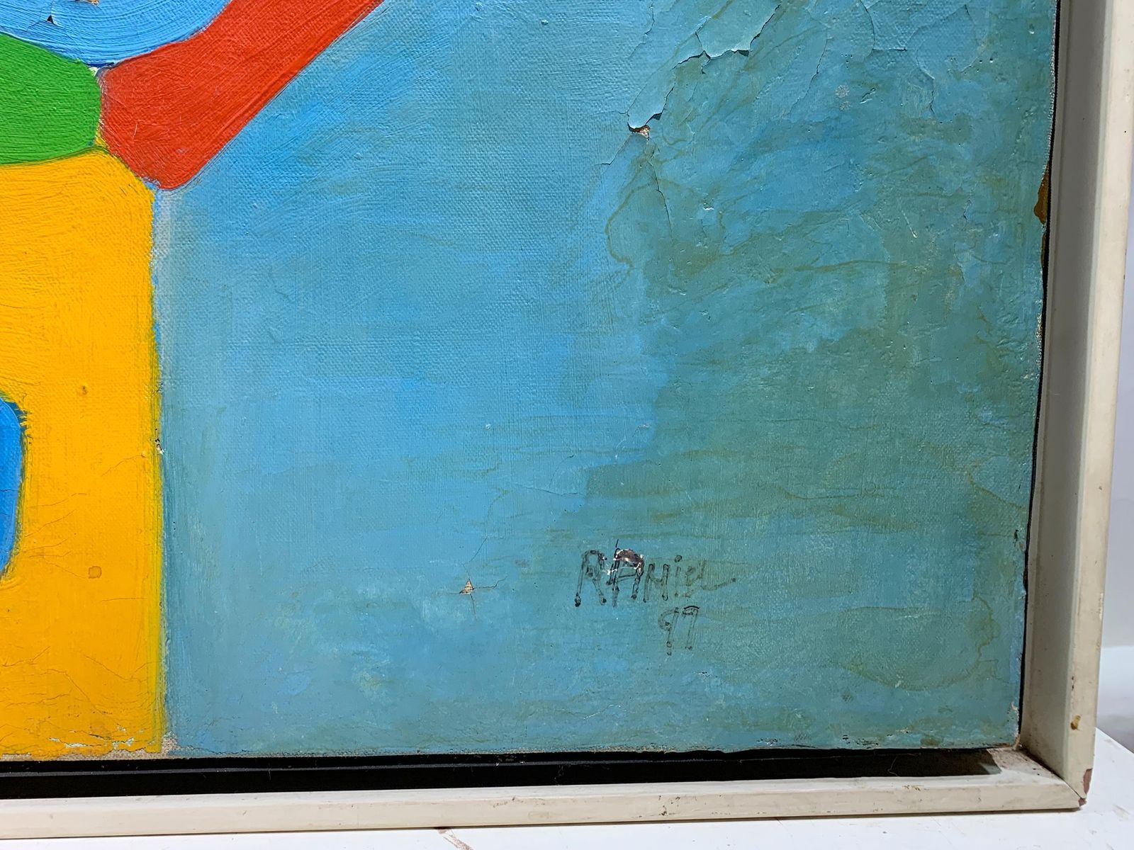 Alain De Cerval Mid Century Modern Style Abstract Oil On Canvas Painting, 1997 photo for sale