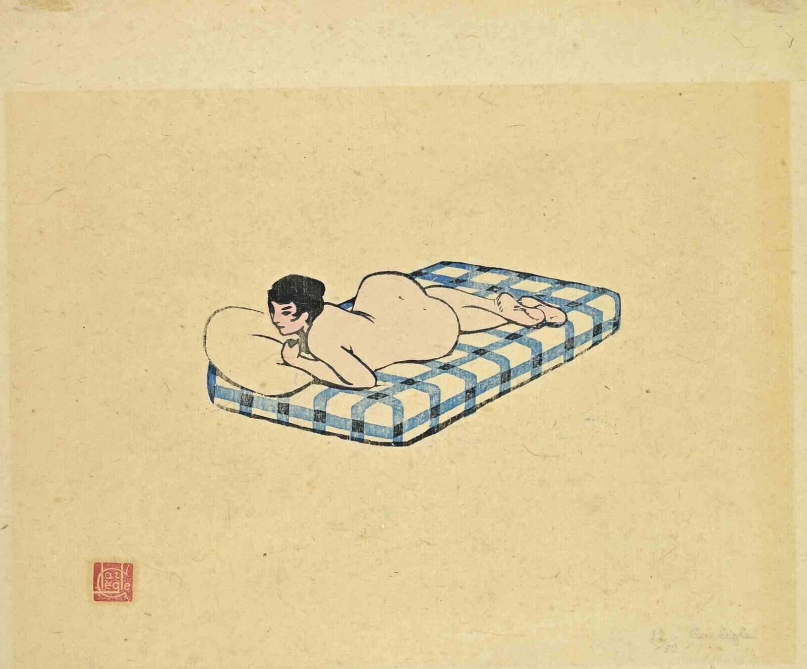 Charles émile Eglinu Allongé   Woodcut By Charles émile Egli   Early 20th Centuryearly 20th Century