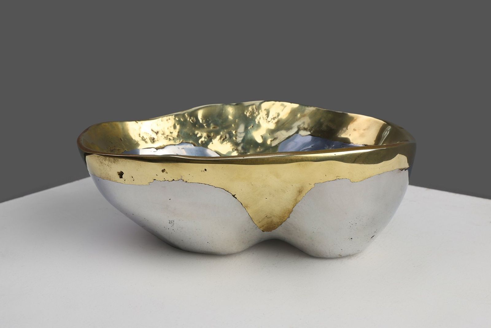 Candleholder And Bowl In Aluminum And Brass From David Marshall, United Kingdom, 1970s, Set Of 2 photo for sale