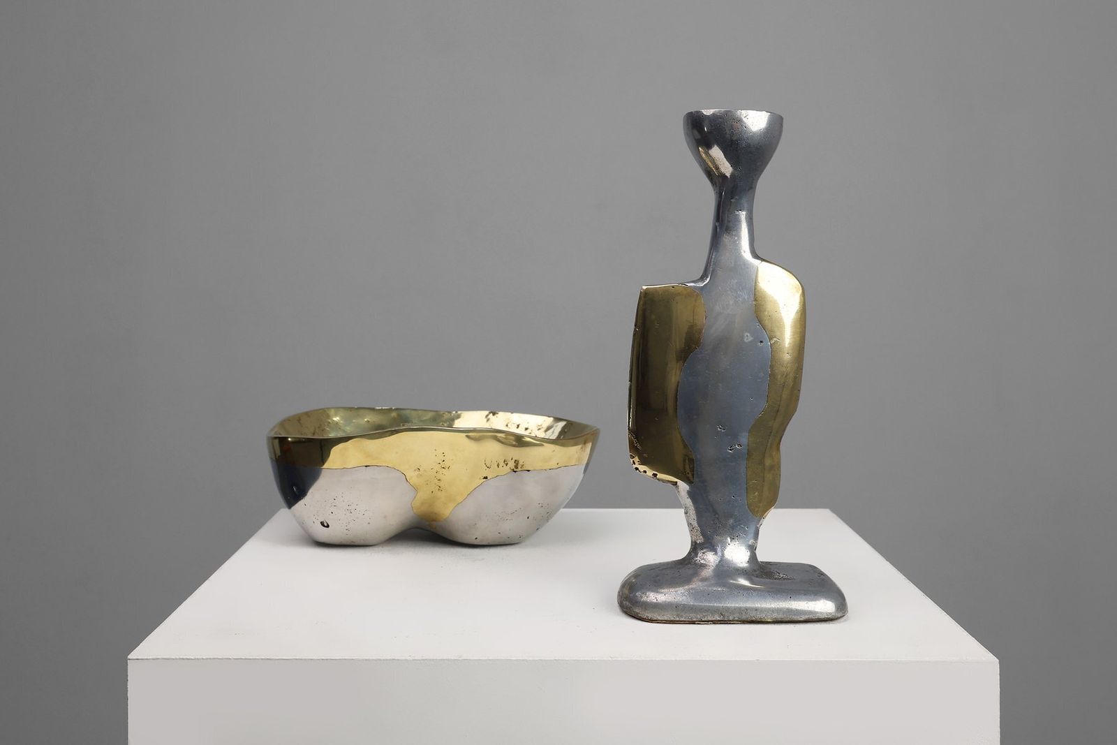 Candleholder And Bowl In Aluminum And Brass From David Marshall, United Kingdom, 1970s, Set Of 2 photo 1043.0