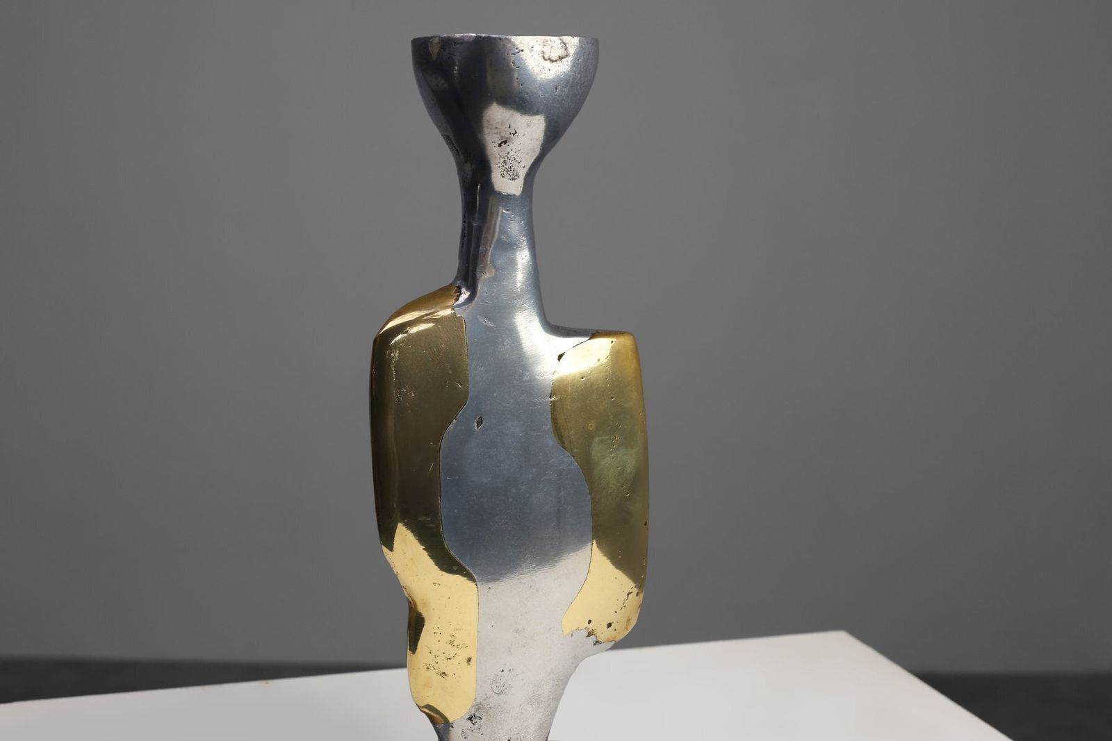 Candleholder And Bowl In Aluminum And Brass From David Marshall, United Kingdom, 1970s, Set Of 2 photo vintage