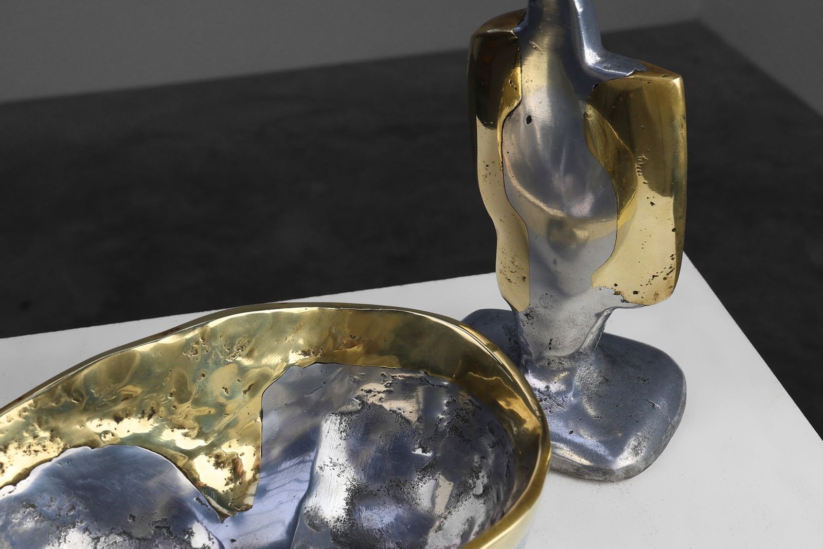 photo furniture Candleholder And Bowl In Aluminum And Brass From David Marshall, United Kingdom, 1970s, Set Of 2