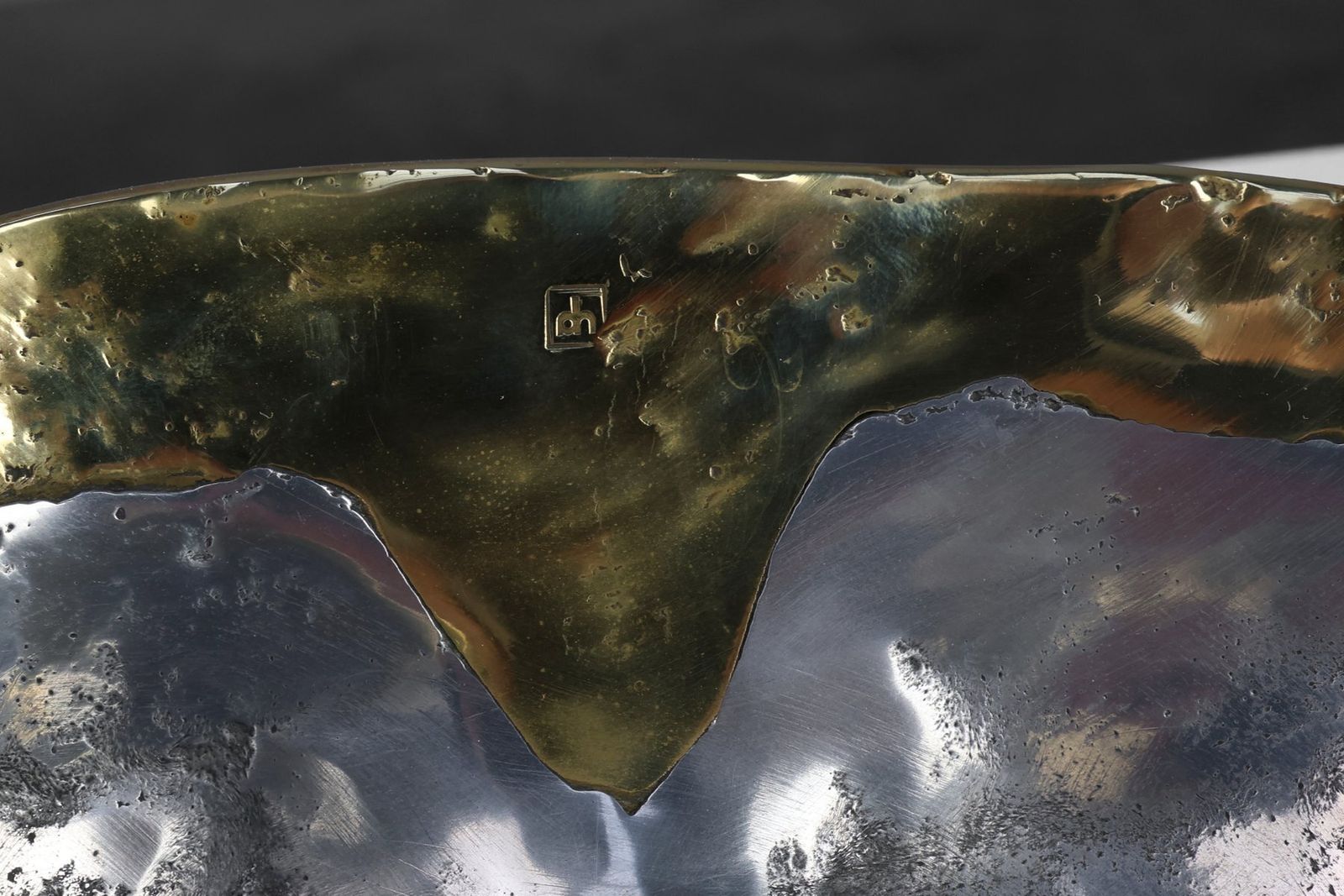 photo for sale Candleholder And Bowl In Aluminum And Brass From David Marshall, United Kingdom, 1970s, Set Of 2