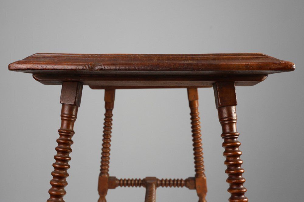 Antique 17th Century Oak Side Table With Turned Legs And Stretcher Base, Spain photo buy