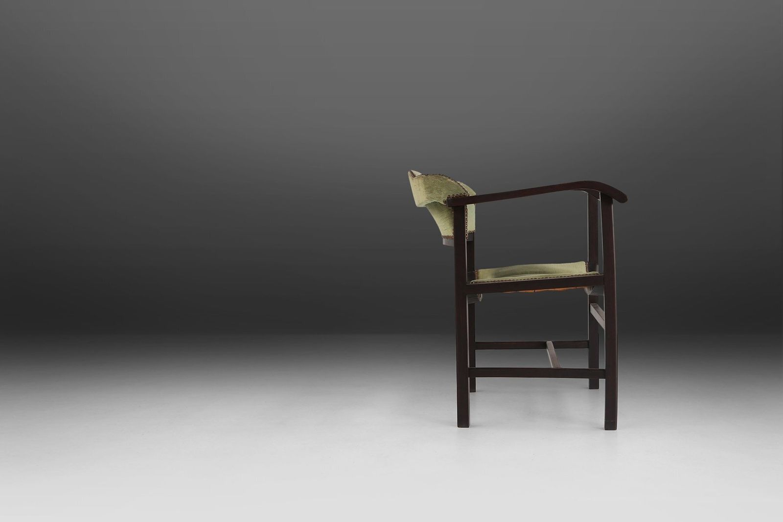 Art Deco Armchair In Black Lacquered Wood And Green Velvet, Belgium, 1930s photo 783.0