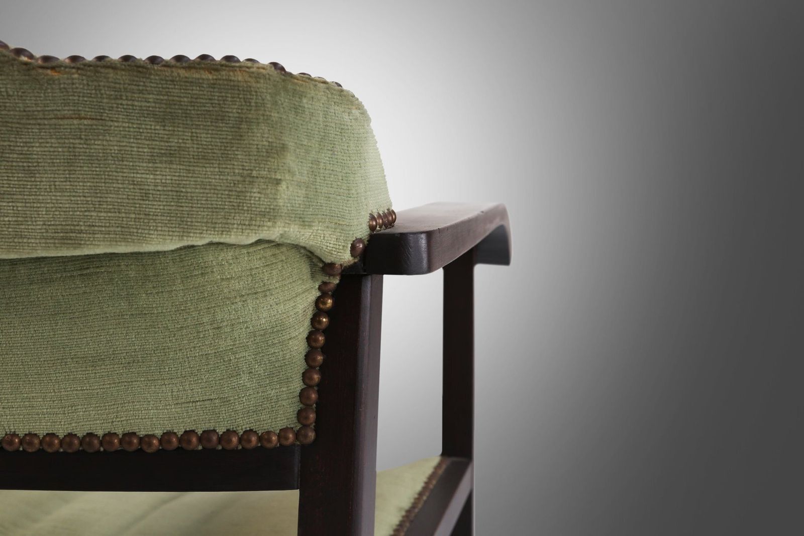 Art Deco Armchair In Black Lacquered Wood And Green Velvet, Belgium, 1930s photo vintage