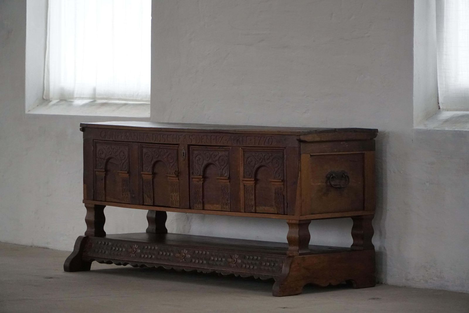 4422.0 Early 18th Century, Danish Baroque Oak Sideboard, Carved Details, 1700s 1750s photo