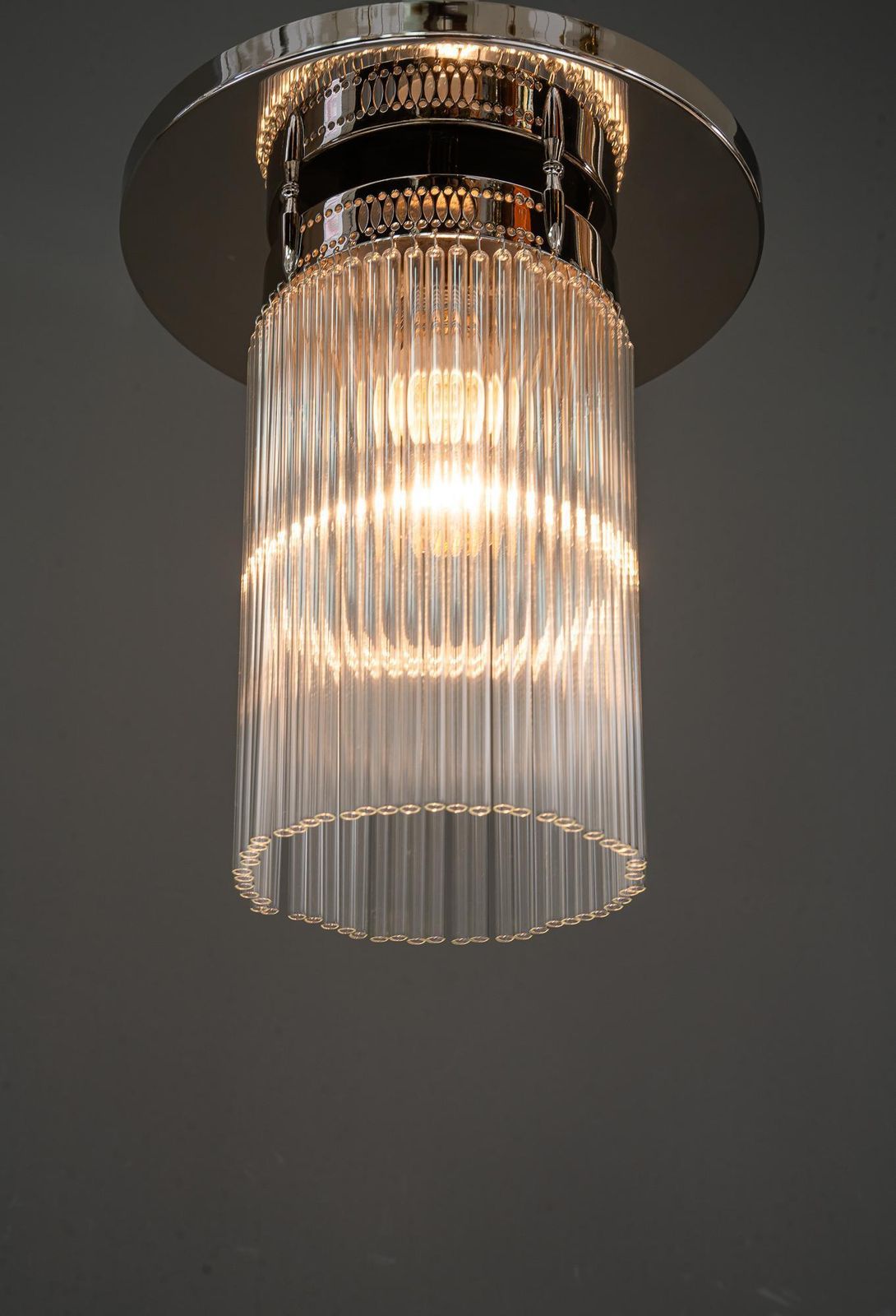 photo furniture Art Deco Nickel Plated Ceiling Lamp With Glass Sticks Vienna Around 1920s