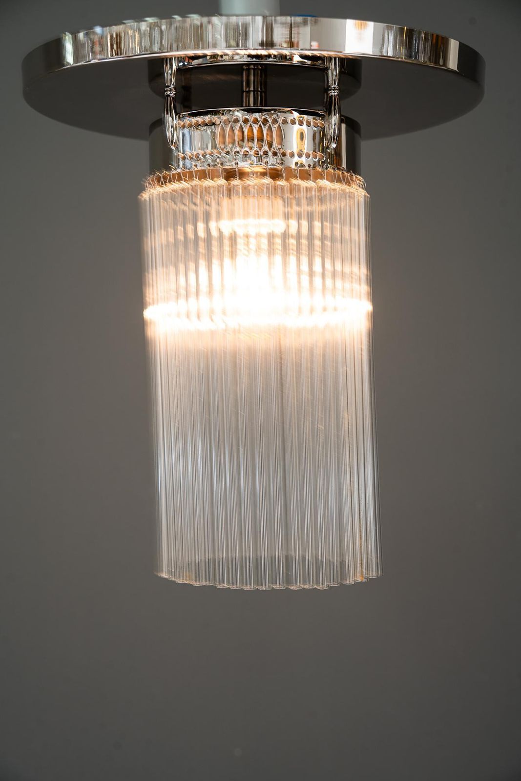 Lighting Art Deco Nickel Plated Ceiling Lamp With Glass Sticks Vienna Around 1920s photo